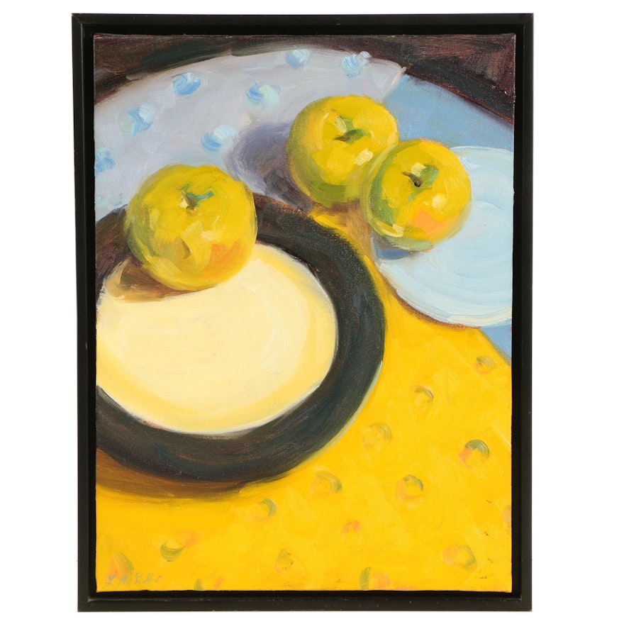 Leslie McCallen Gilbert Oil Painting on Canvas "Apples and Patterns"