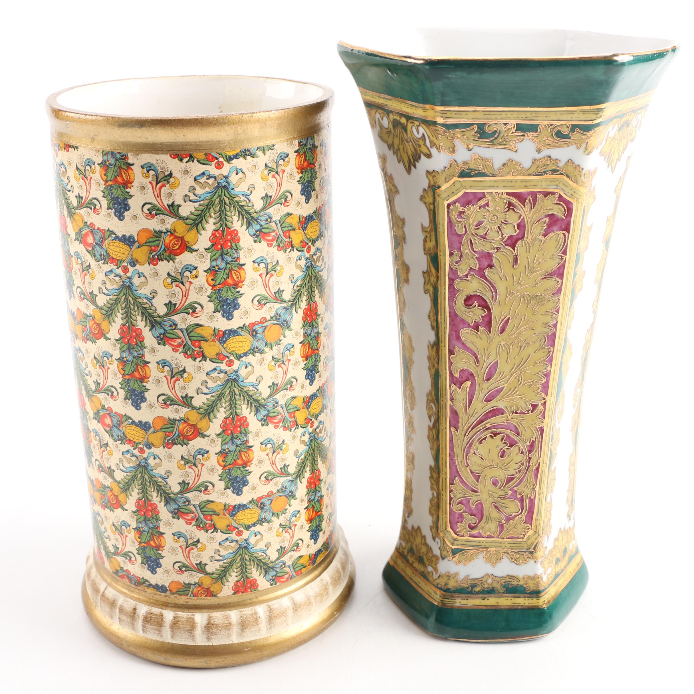 Andrea by Sadek Vase and a Gilded Ceramic Vase