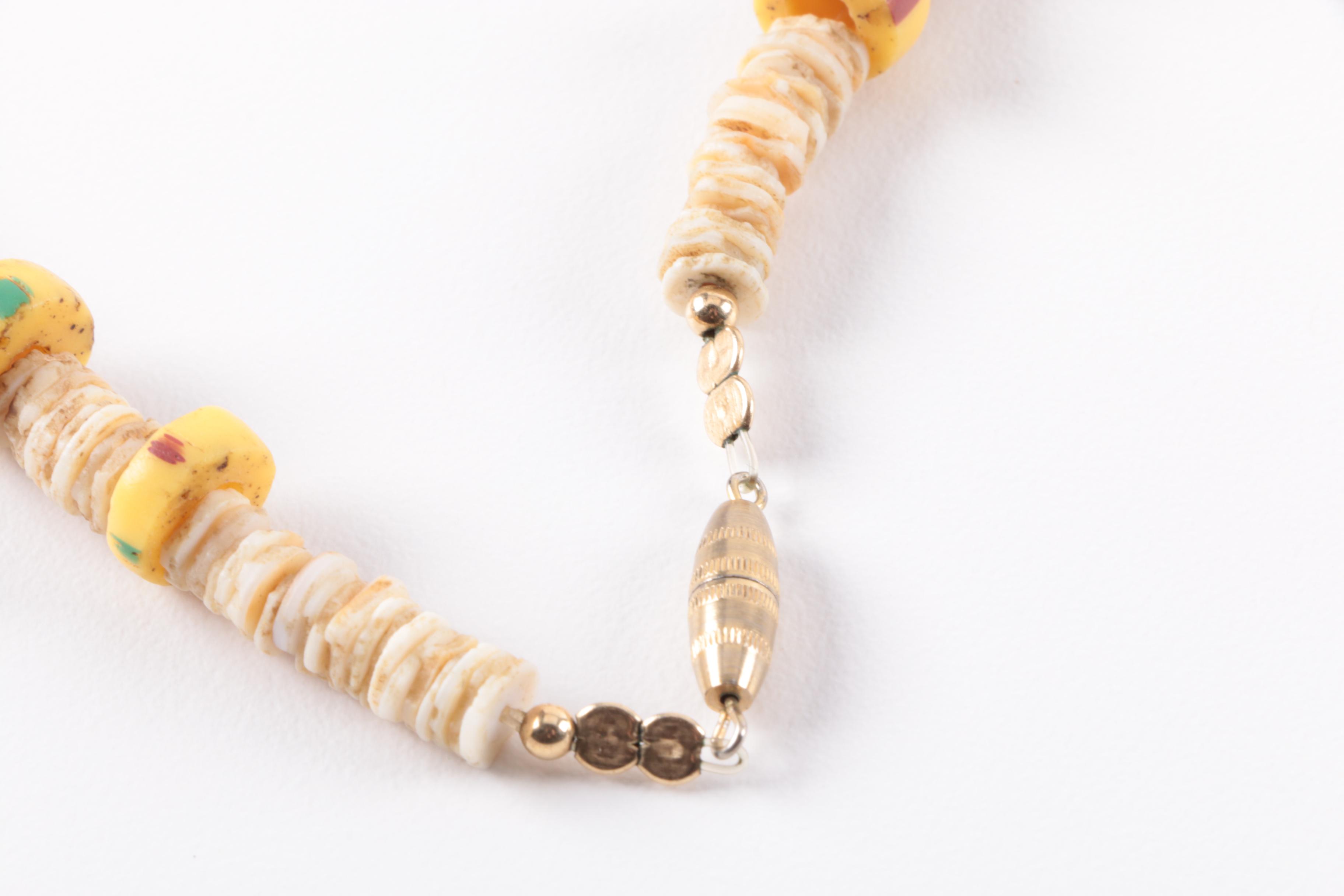 African Trade Bead Necklace and Earrings with Bakelite and Bone