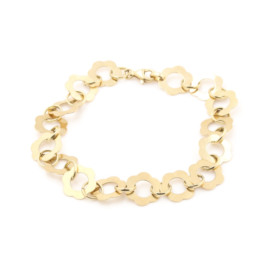 14K Yellow Gold Floral Motif Link Bracelet