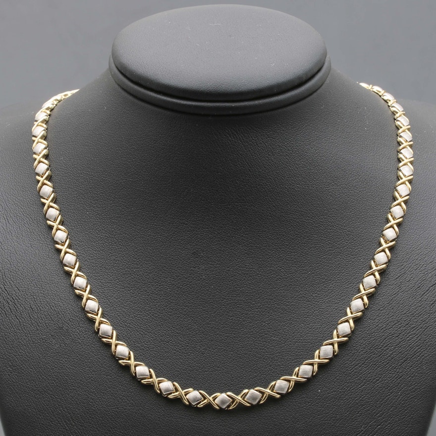 14K Yellow and White Gold Fancy Link Necklace