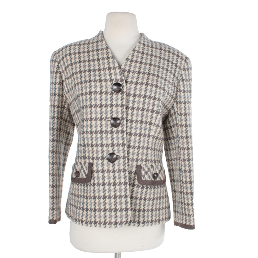 Women's Pierre Balmain Wool Houndstooth Suit Jacket
