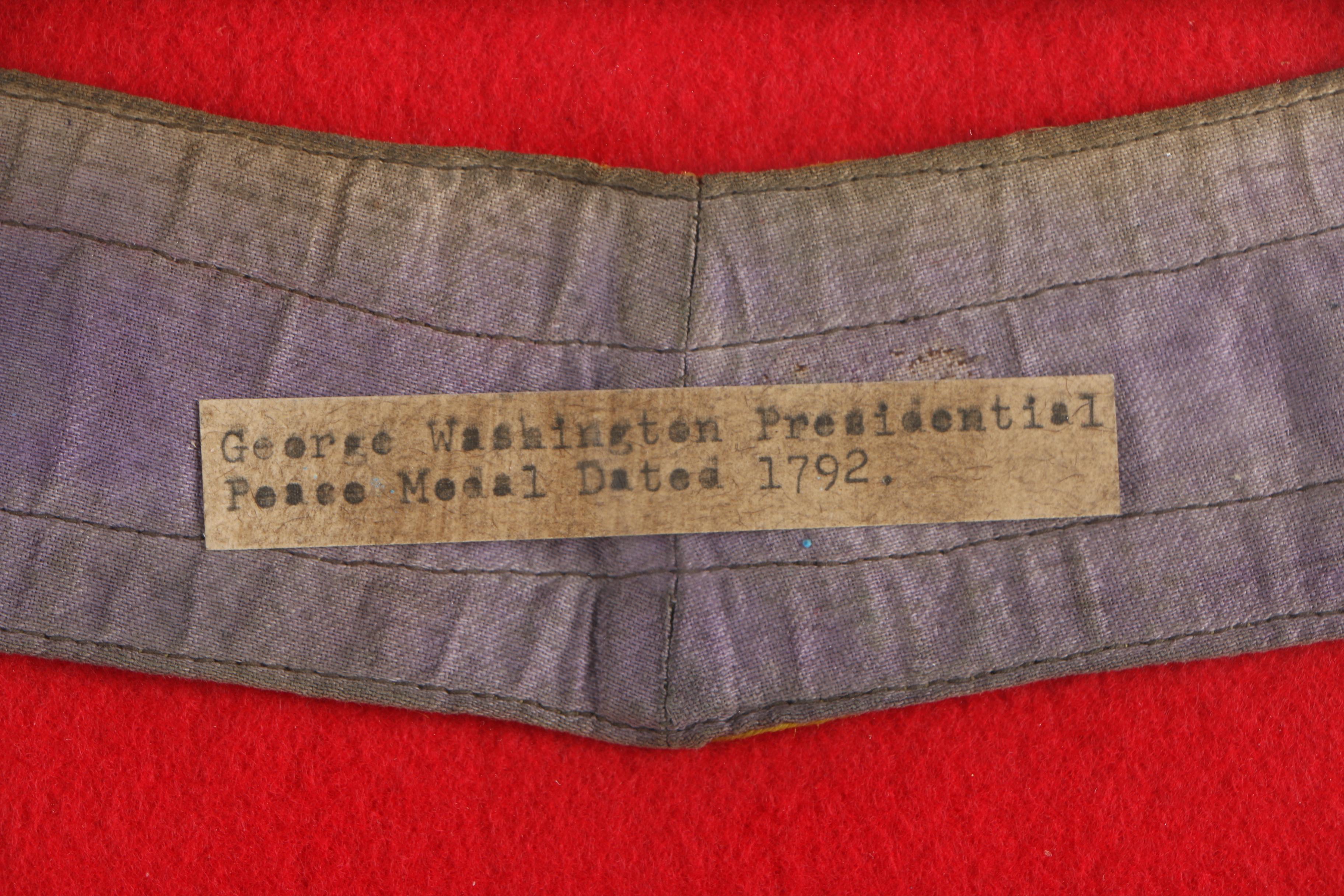 Replica 1792 George Washington Peace Medal on Collar in Display Case