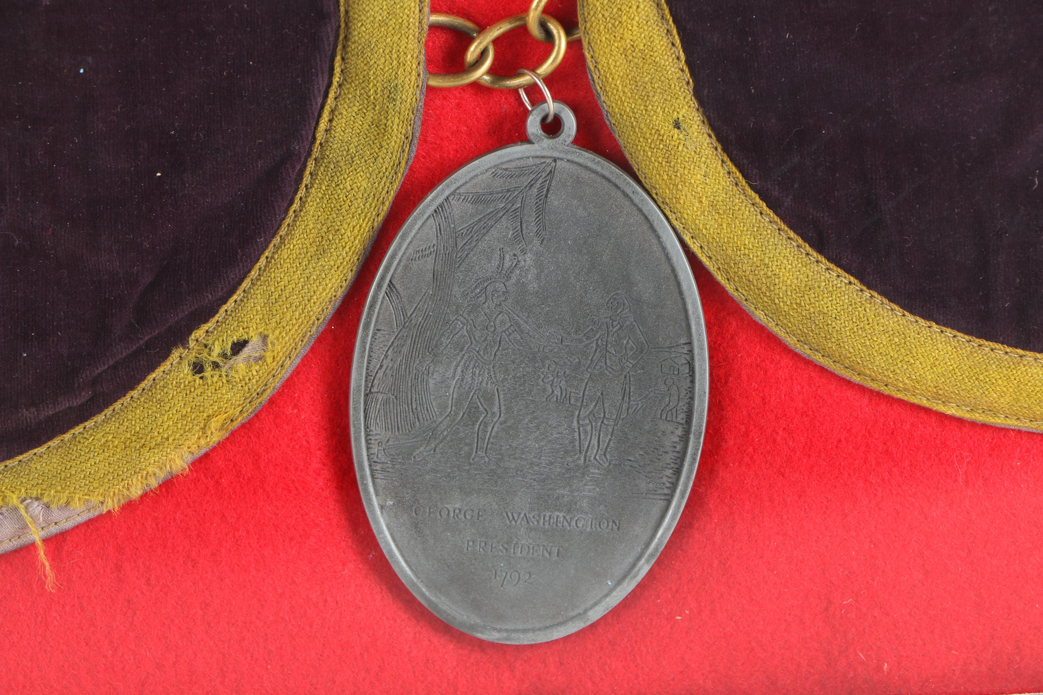 Replica 1792 George Washington Peace Medal on Collar in Display Case