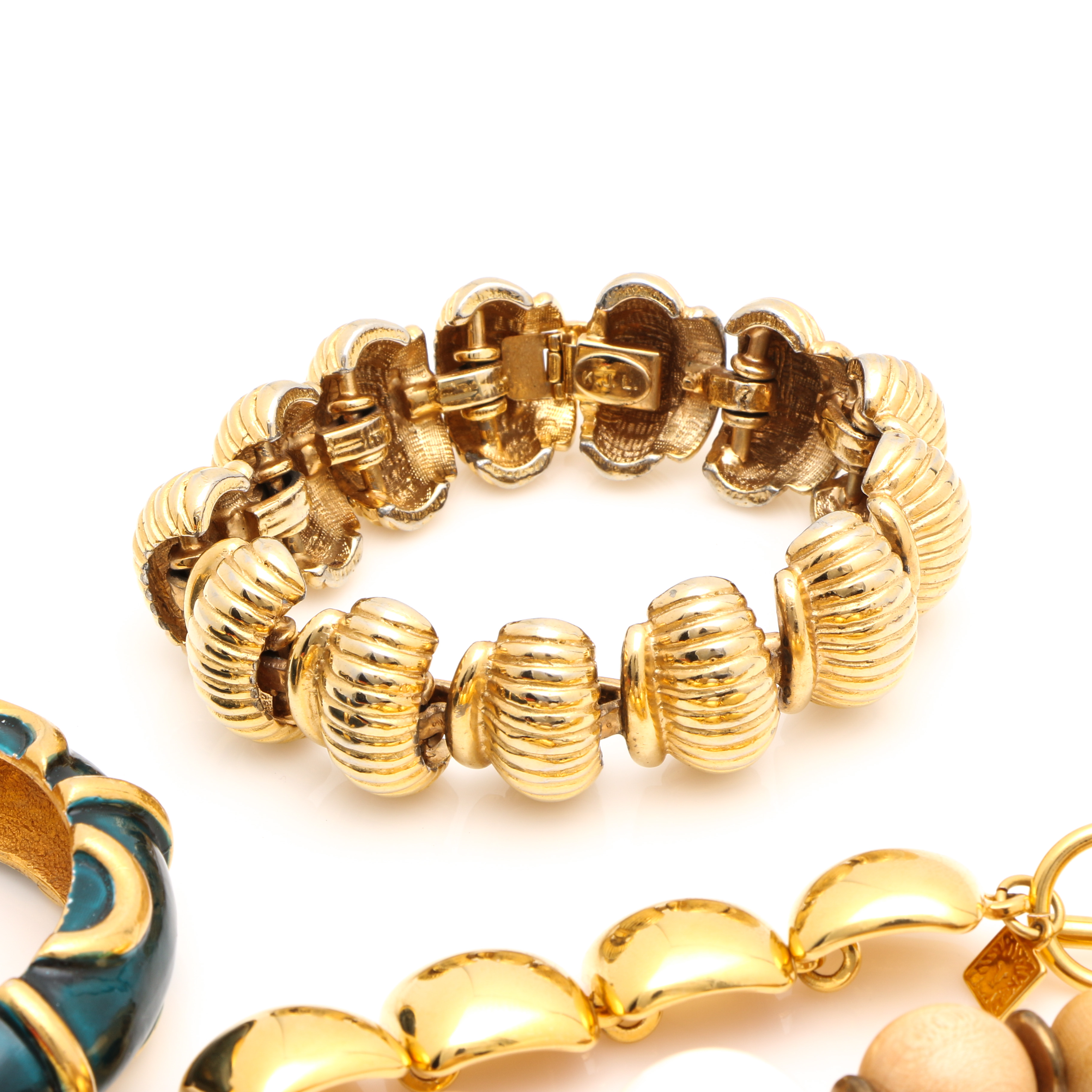 Assortment of Gold Tone Jewelry Including Mosaic Glass