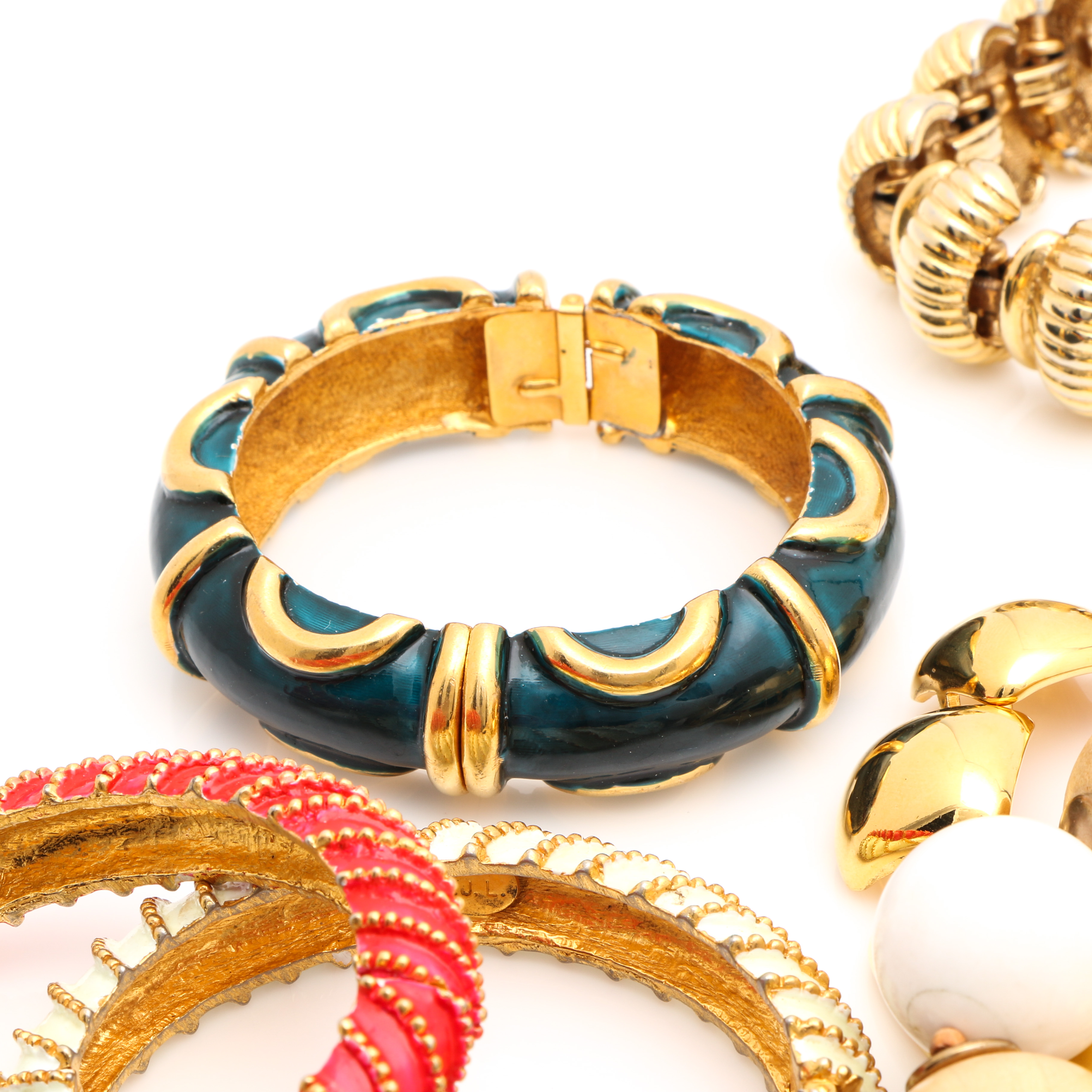 Assortment of Gold Tone Jewelry Including Mosaic Glass