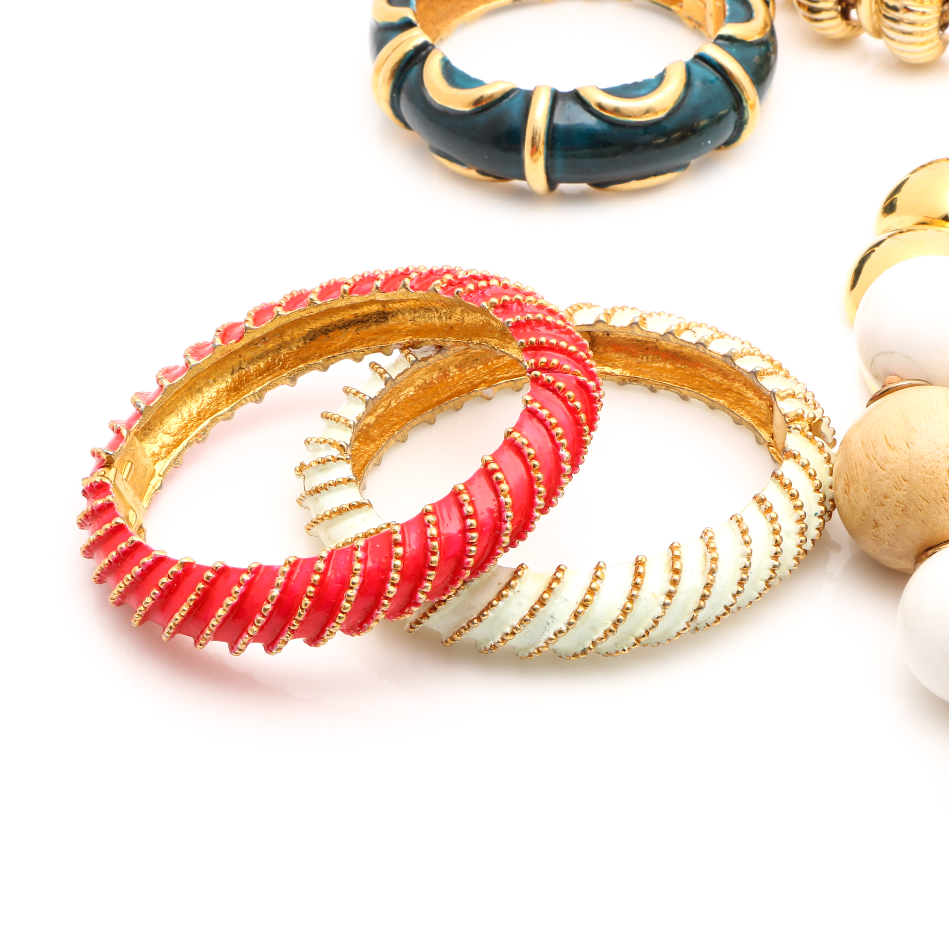Assortment of Gold Tone Jewelry Including Mosaic Glass