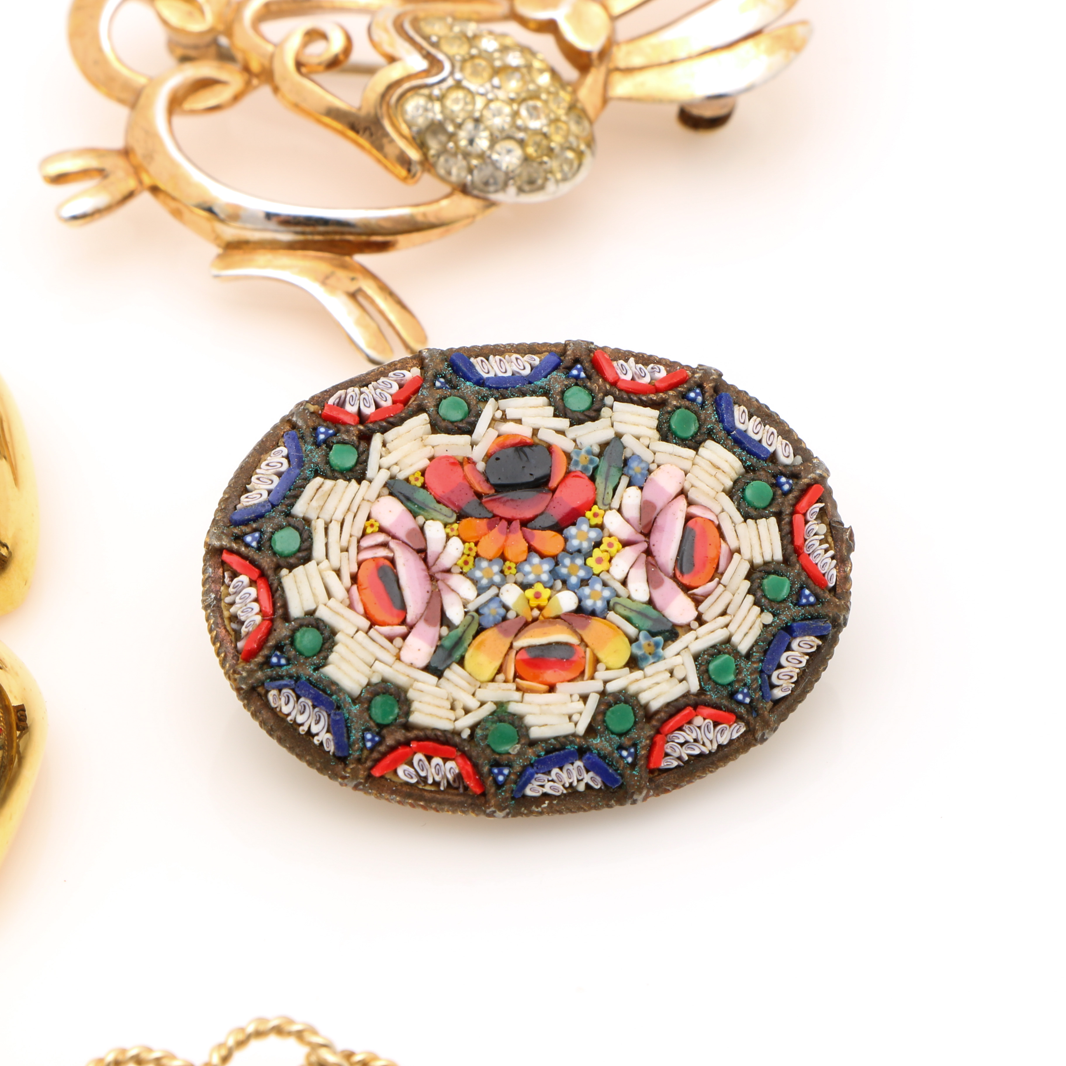 Assortment of Gold Tone Jewelry Including Mosaic Glass