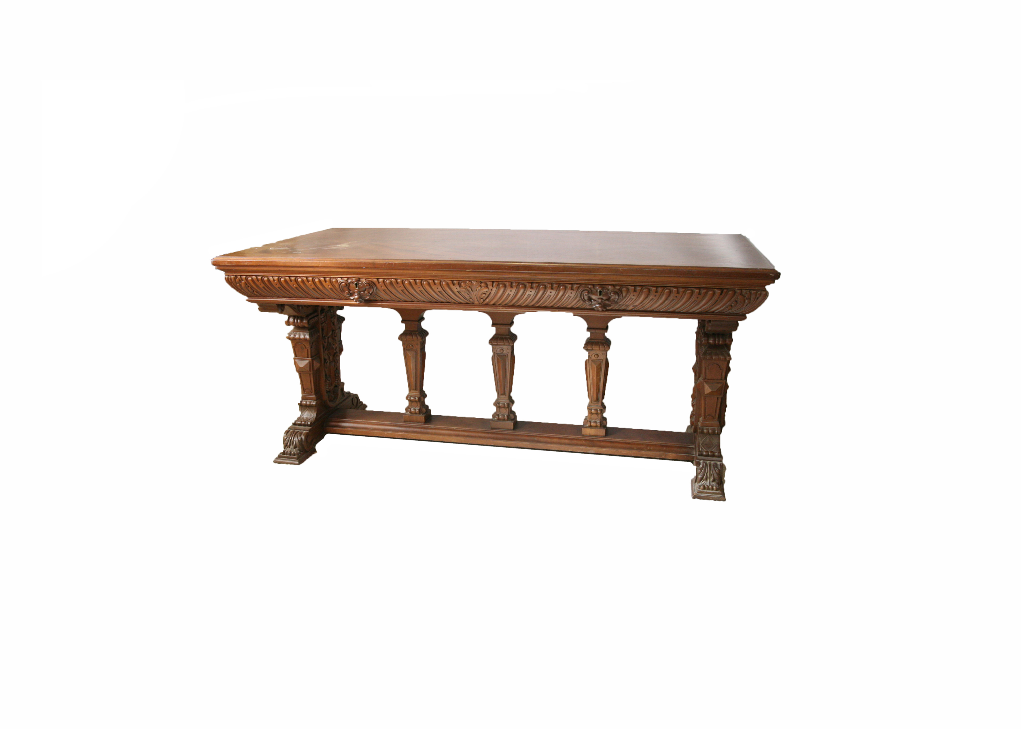 Vintage Italian Renaissance Style Walnut Refectory Library Table