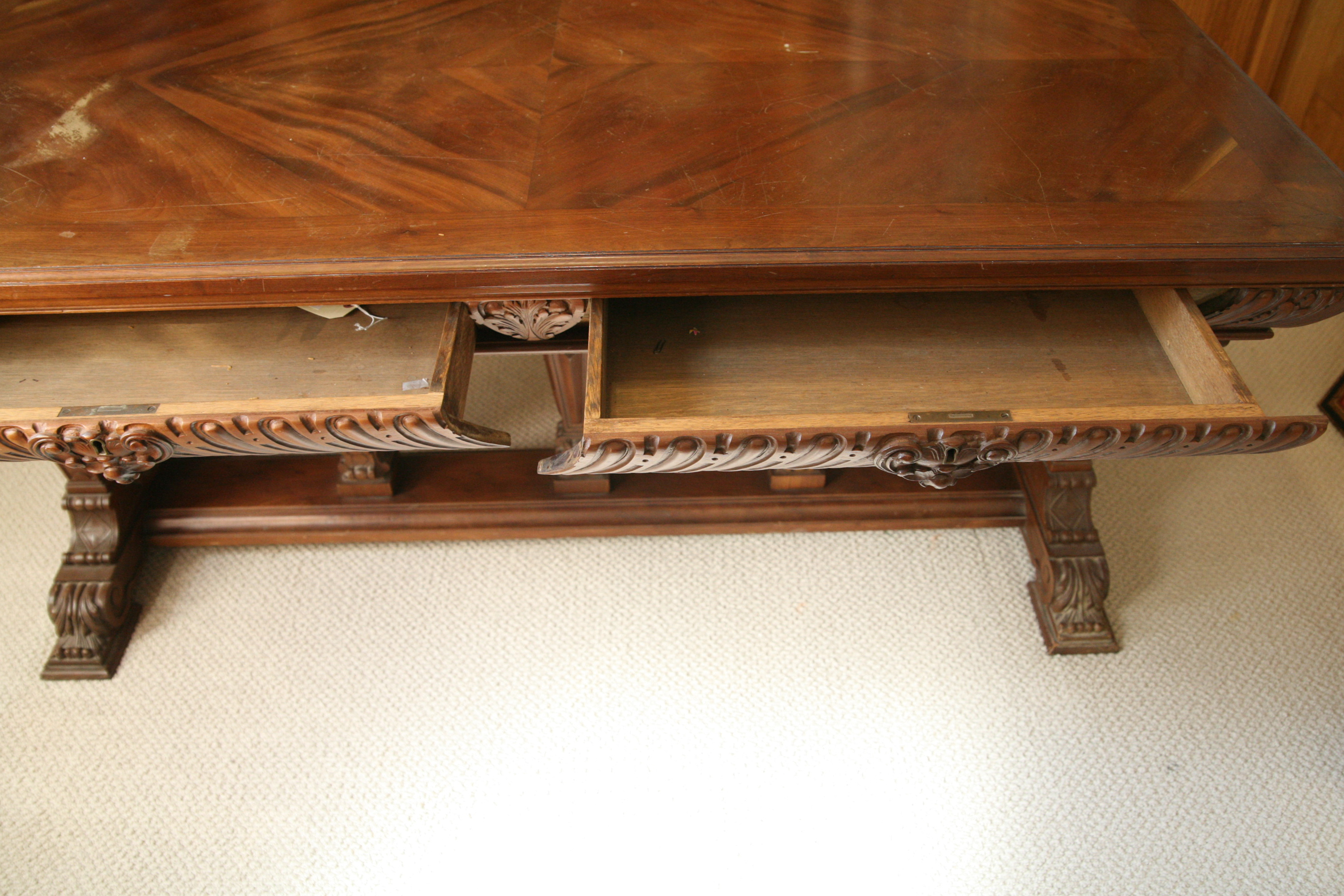 Vintage Italian Renaissance Style Walnut Refectory Library Table
