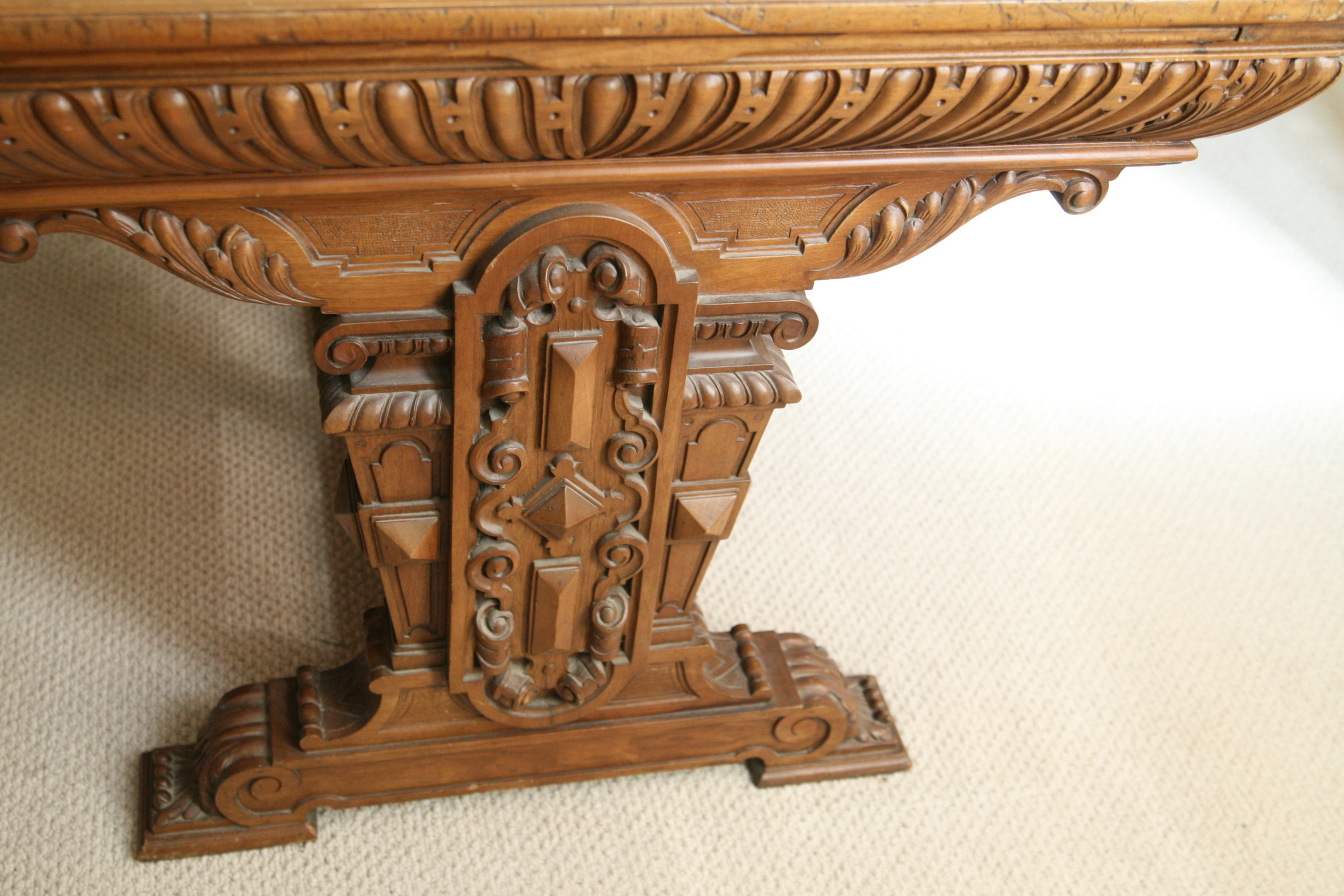 Vintage Italian Renaissance Style Walnut Refectory Library Table