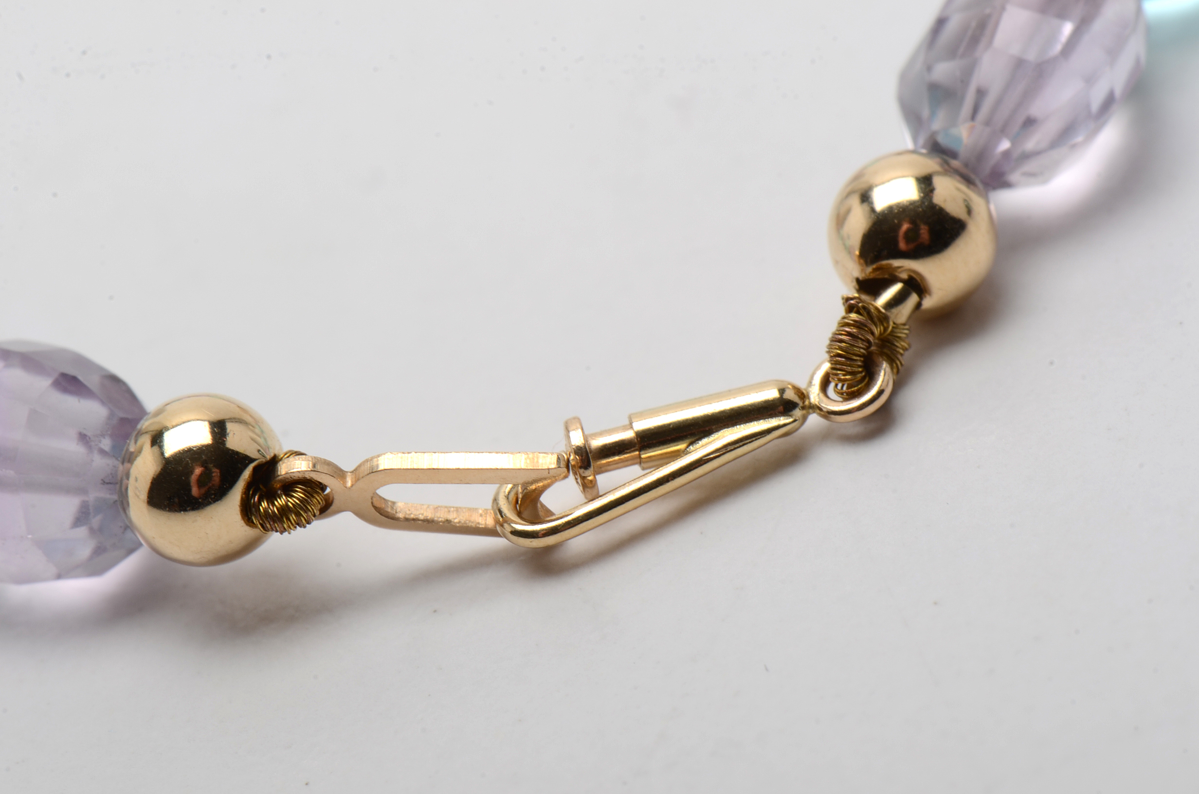 14K Yellow Gold Aquamarine, Smoky Quartz, and Amethyst Beaded Lariat Necklace