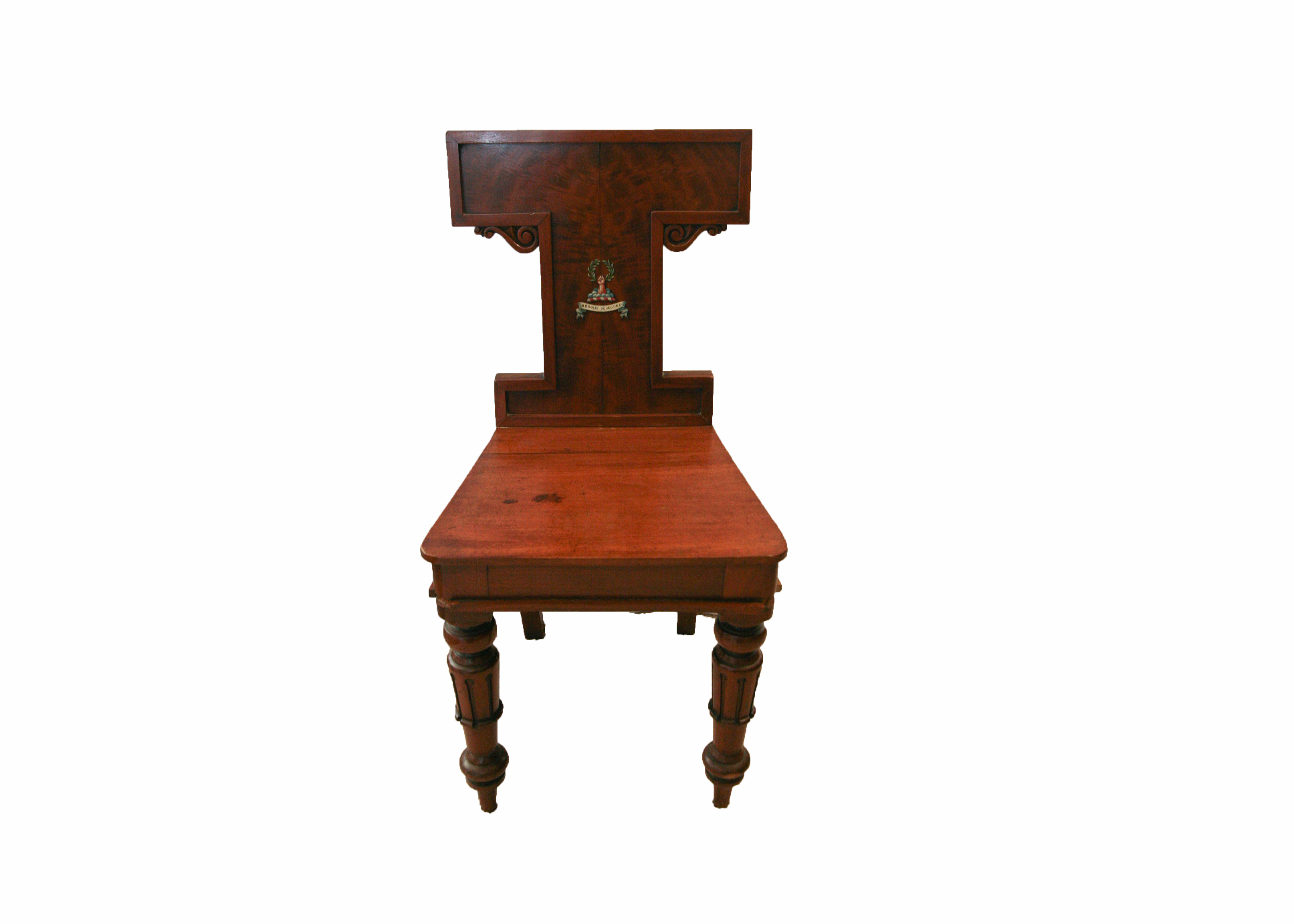 Antique English William IV Mahogany Hall Chair with Painted Heraldry