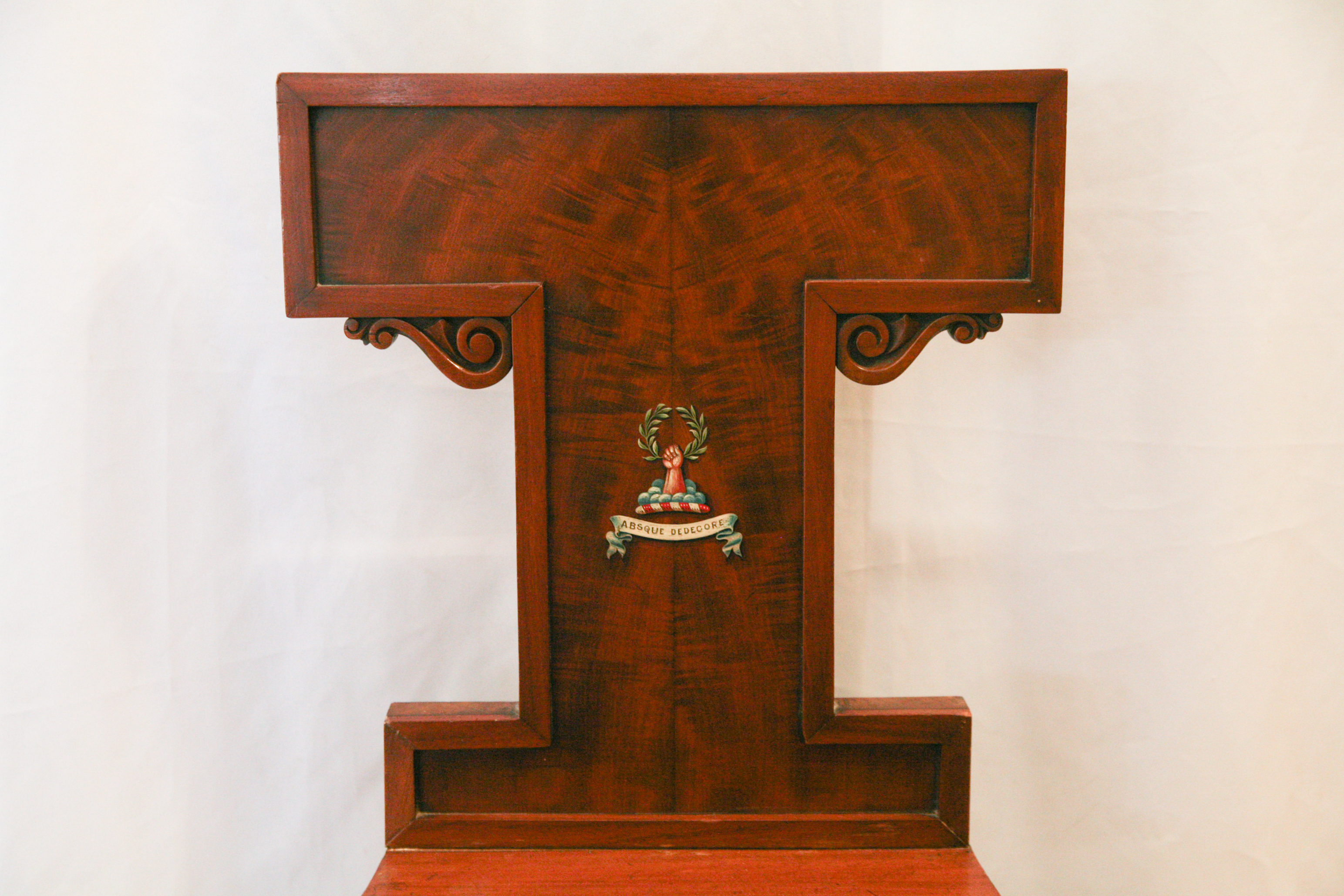 Antique English William IV Mahogany Hall Chair with Painted Heraldry