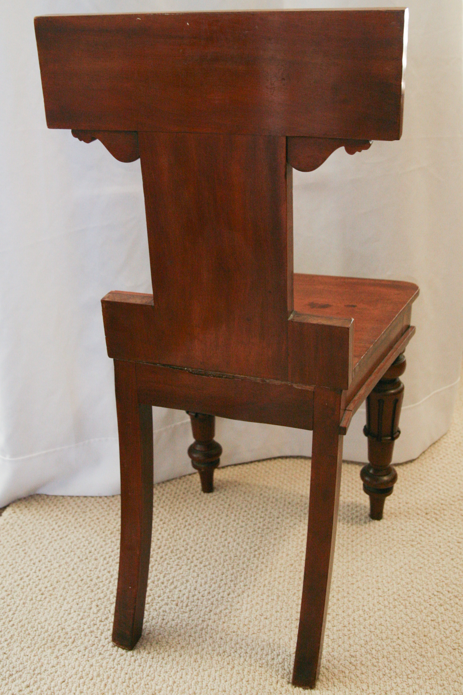 Antique English William IV Mahogany Hall Chair with Painted Heraldry