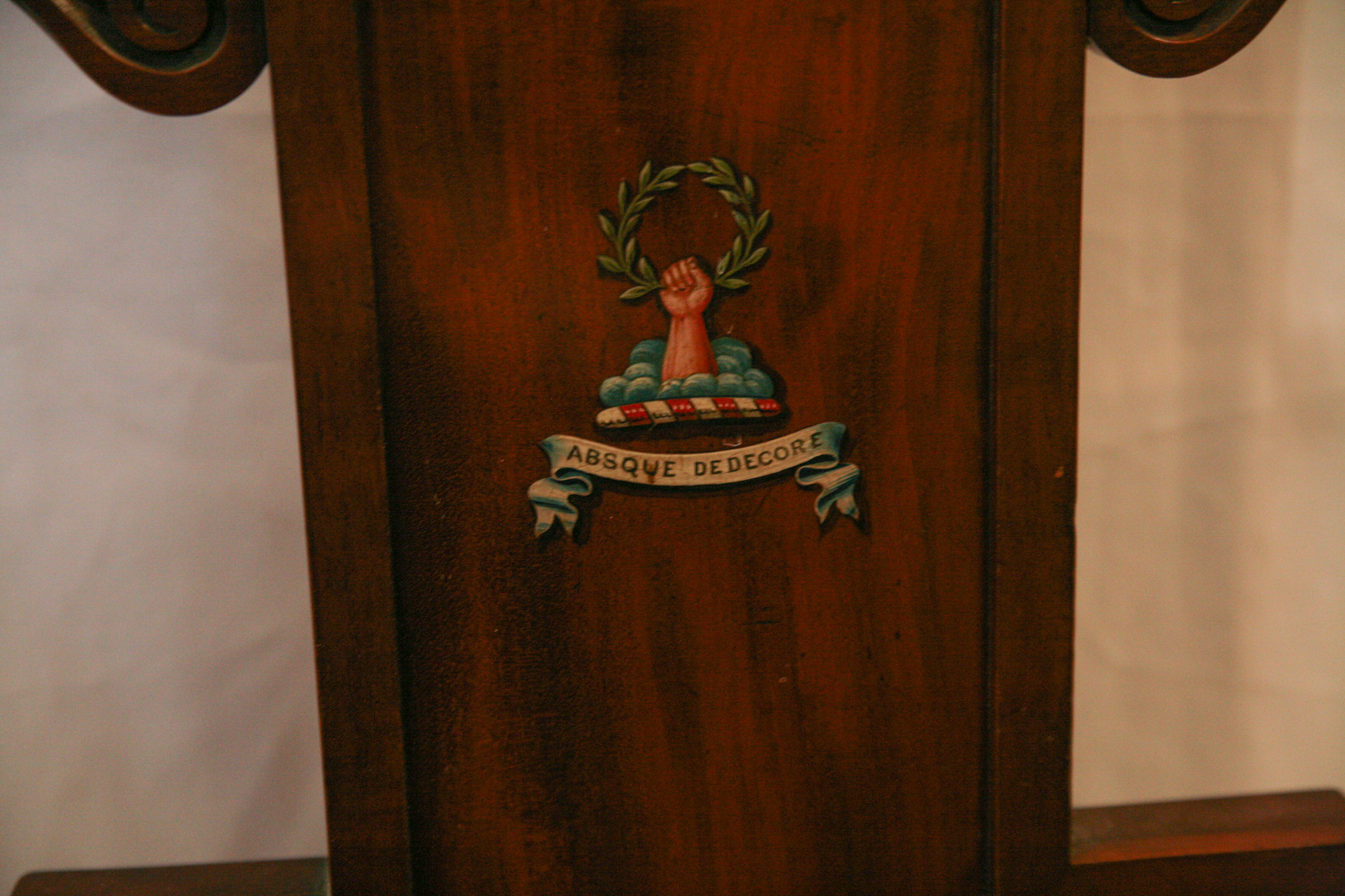 Antique English William IV Mahogany Hall Chair with Painted Heraldry