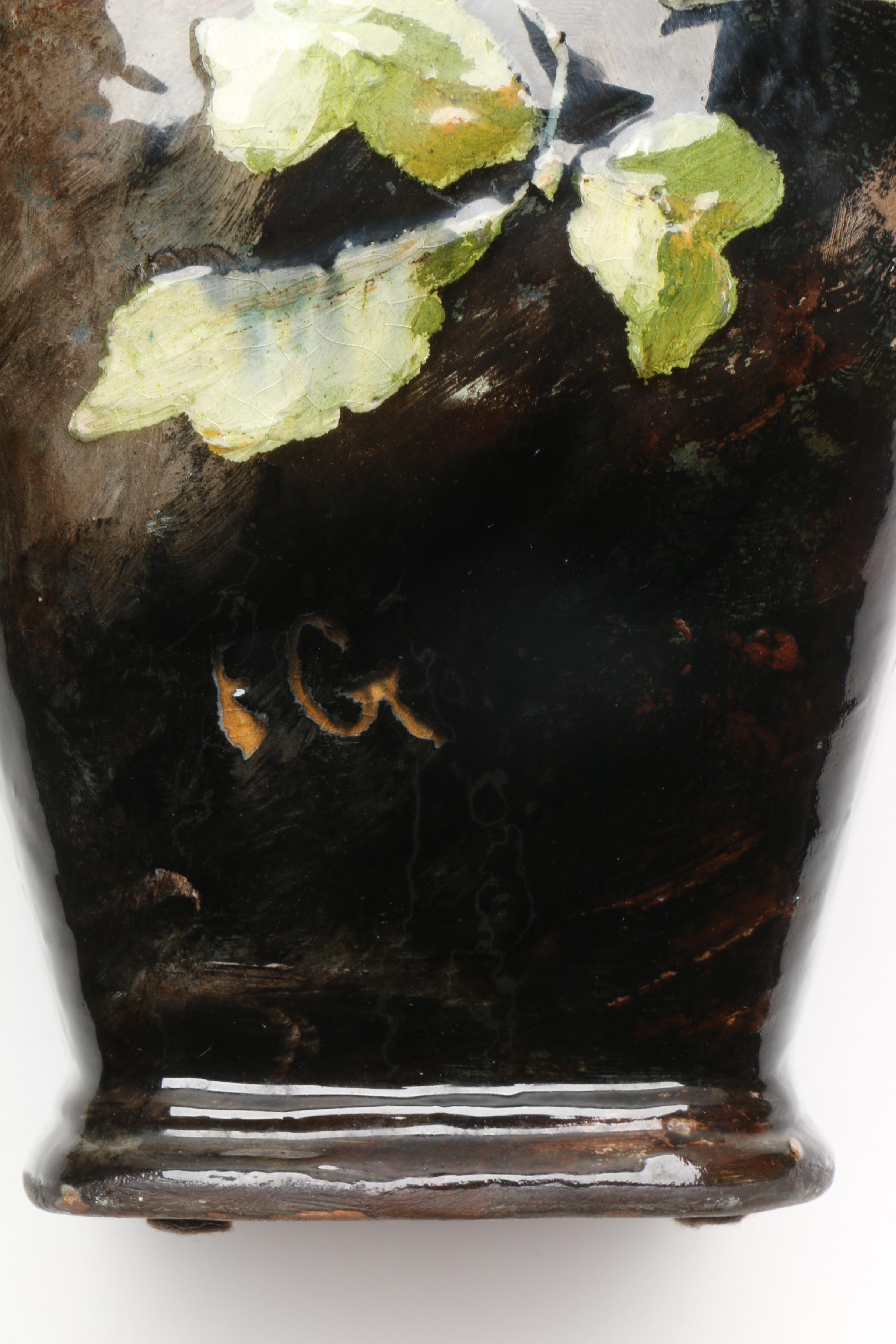 Antique Signed Haviland Limoges Barbotine Earthenware Vase