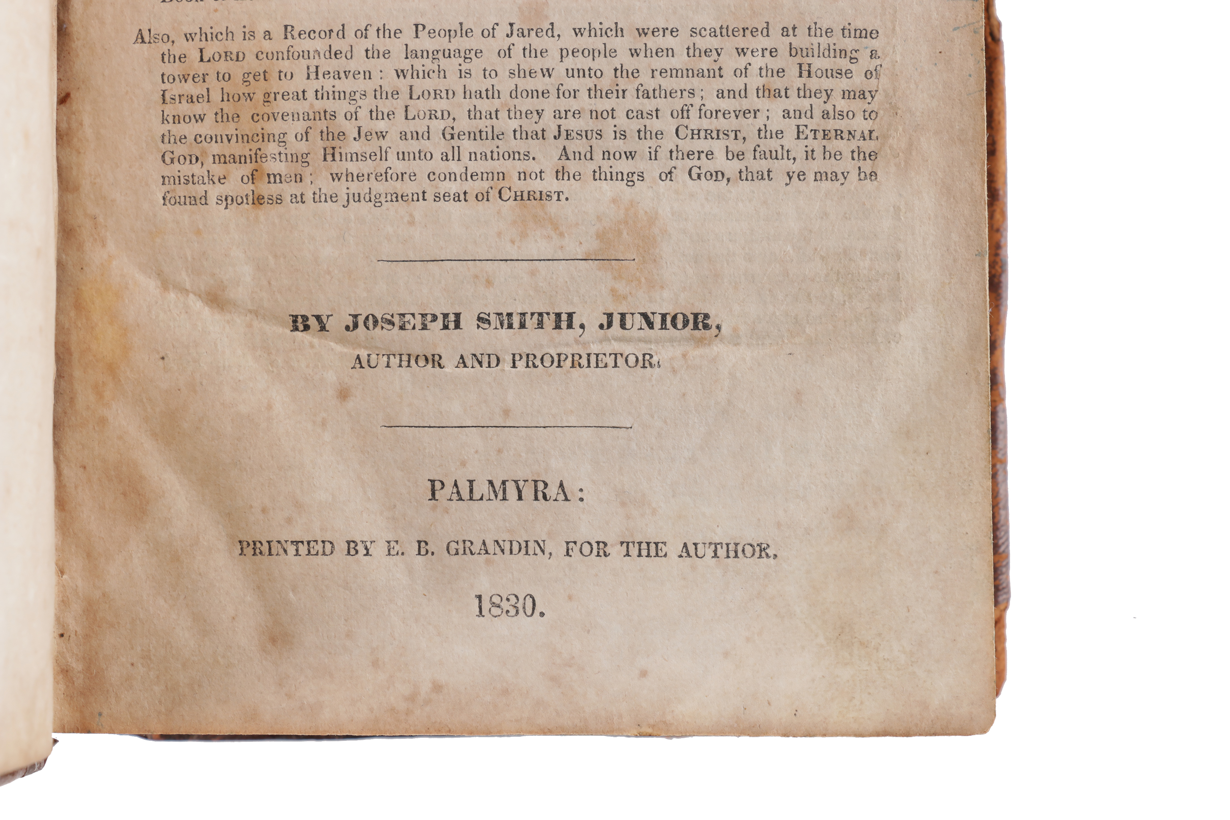 1830 Pugh Family Palmyra First Edition "Book of Mormon"