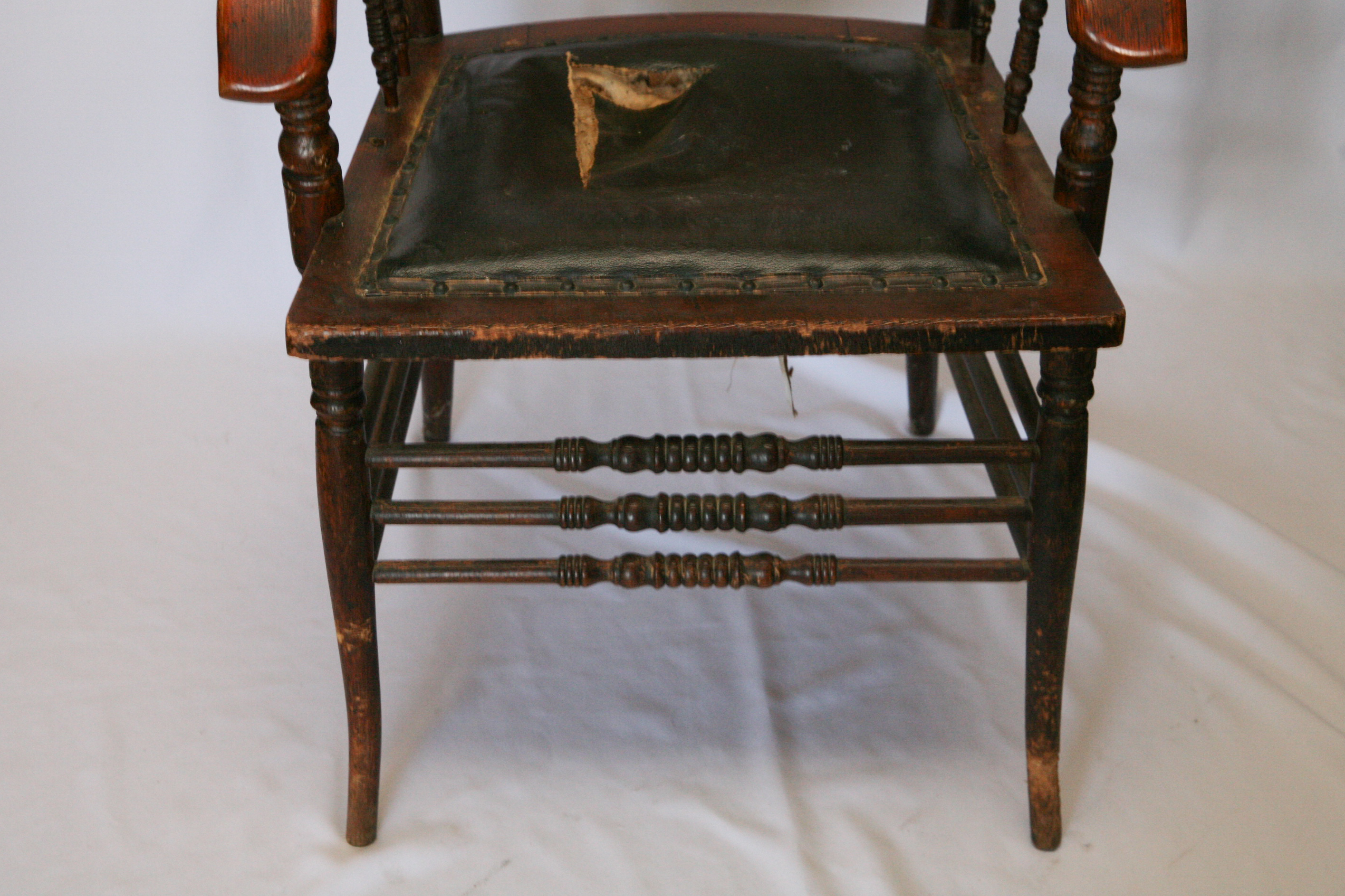 Antique Colonial Revival Oak Pressed Back Armchair