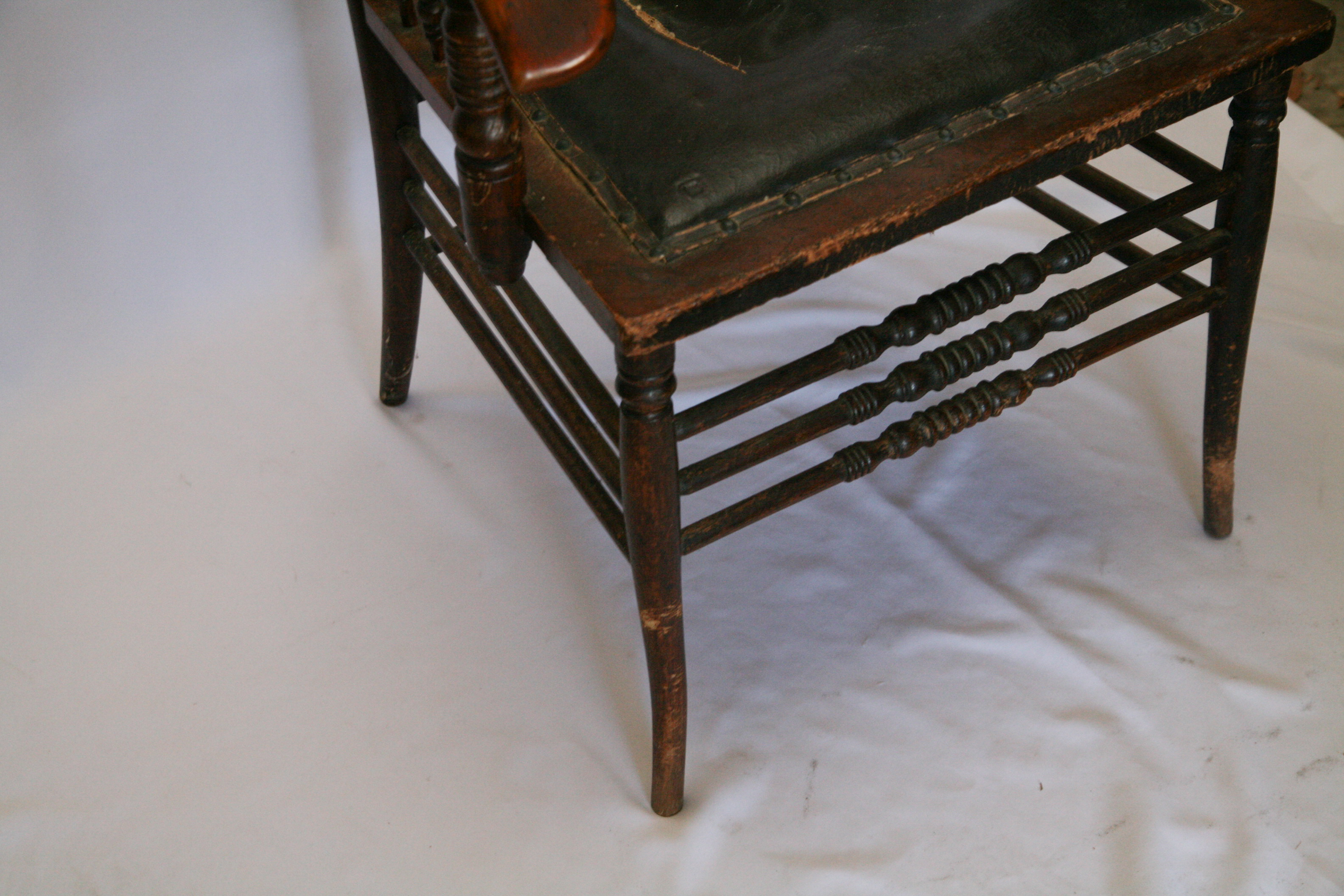 Antique Colonial Revival Oak Pressed Back Armchair