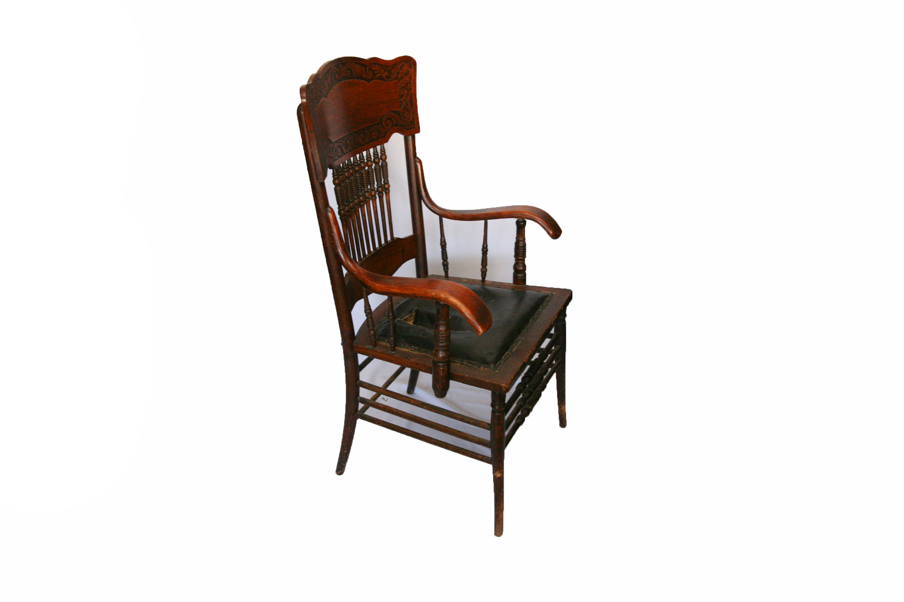 Antique Colonial Revival Oak Pressed Back Armchair