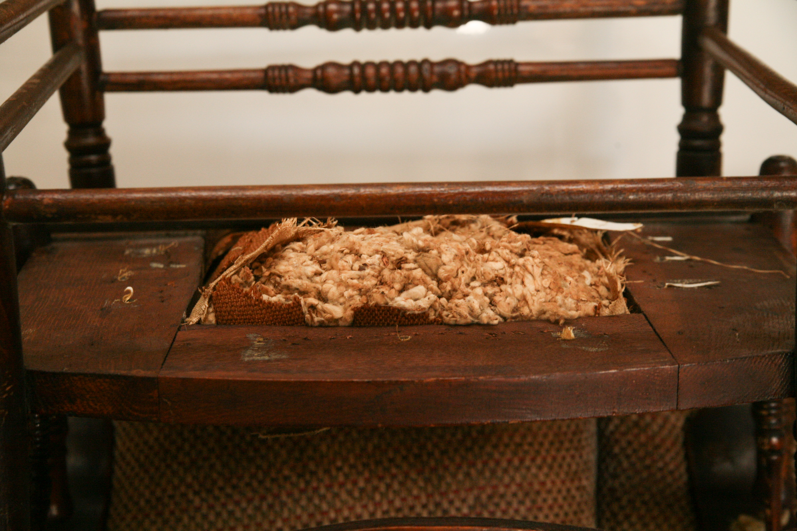 Antique Colonial Revival Oak Pressed Back Armchair