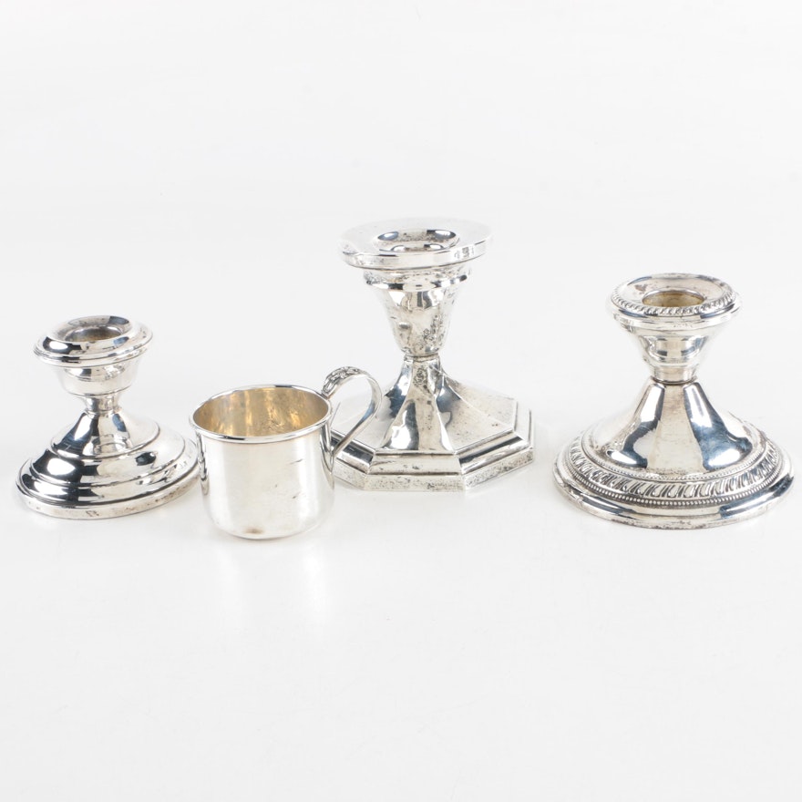 Frank M. Whiting & Co. Sterling Baby Cup with Weighted Sterling Candleholders