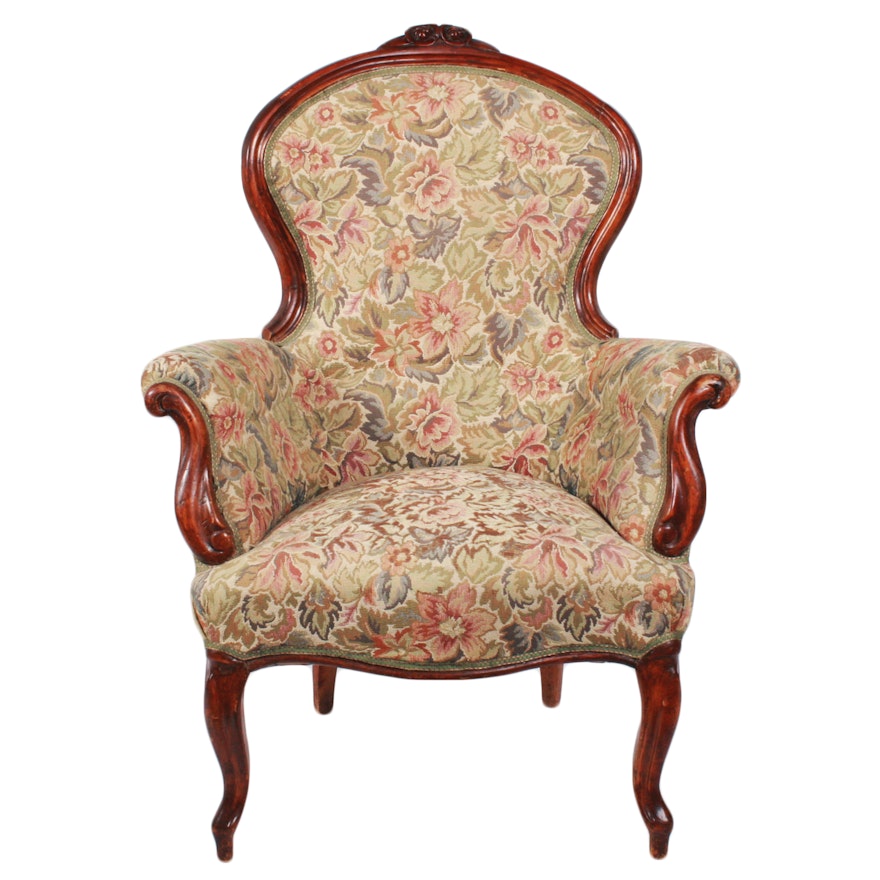 Antique Victorian Mahogany Upholstered Parlor Chair