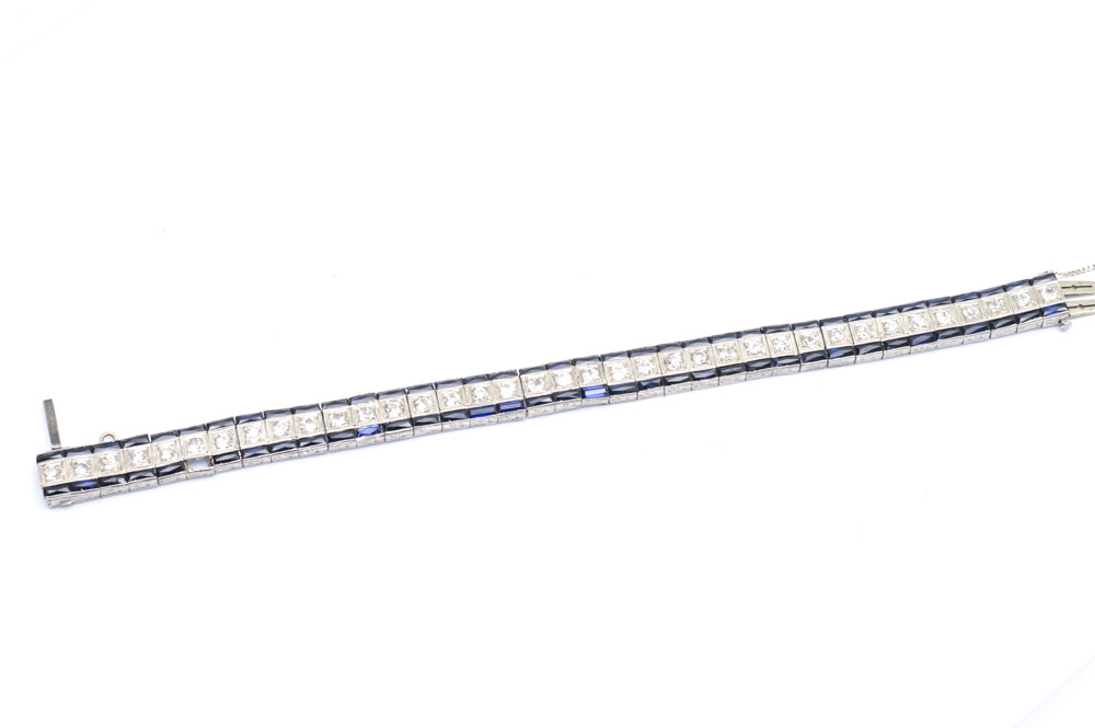 Art Deco Platinum 3.00 CTW Diamond and Synthetic Sapphire Bracelet