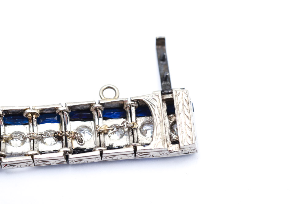 Art Deco Platinum 3.00 CTW Diamond and Synthetic Sapphire Bracelet