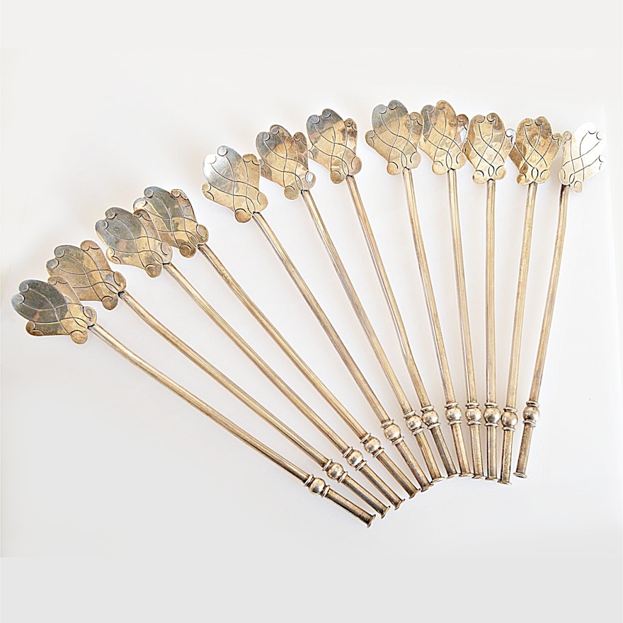Mexican Sterling Silver Cocktail Stirrer Straws