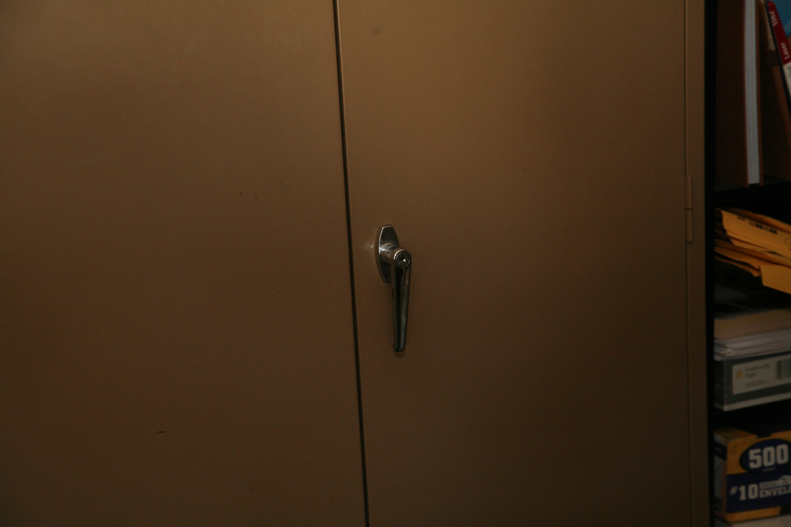 Metal Storage Cabinet and Office Supplies