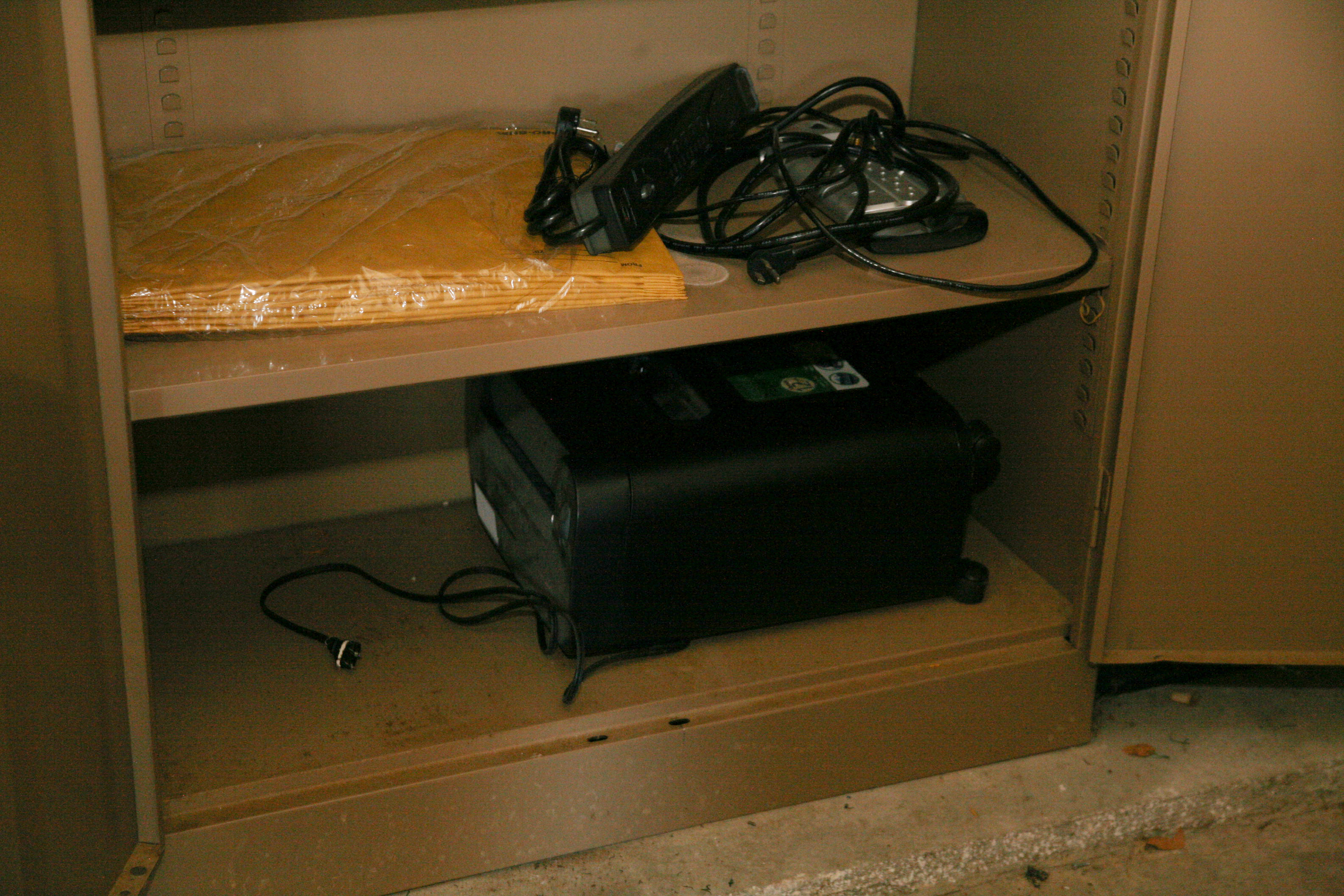 Metal Storage Cabinet and Office Supplies