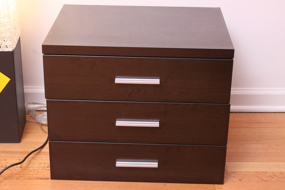 Contemporary Walnut Laminate Dresser and End Table