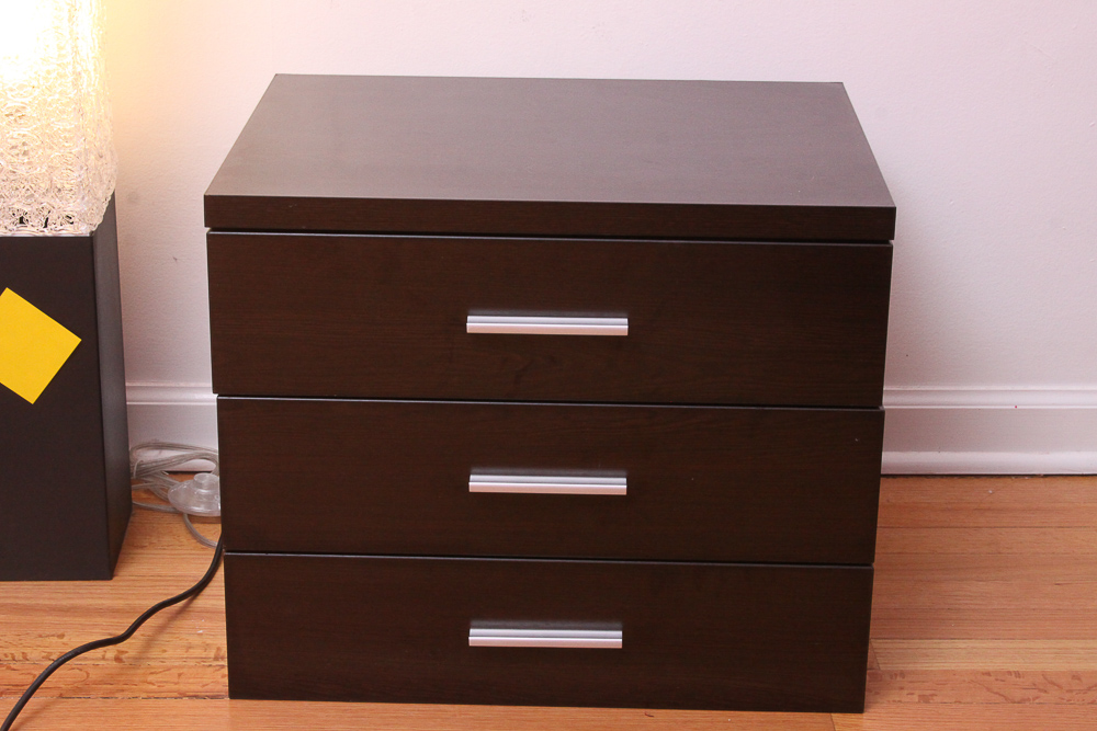 Contemporary Walnut Laminate Dresser and End Table