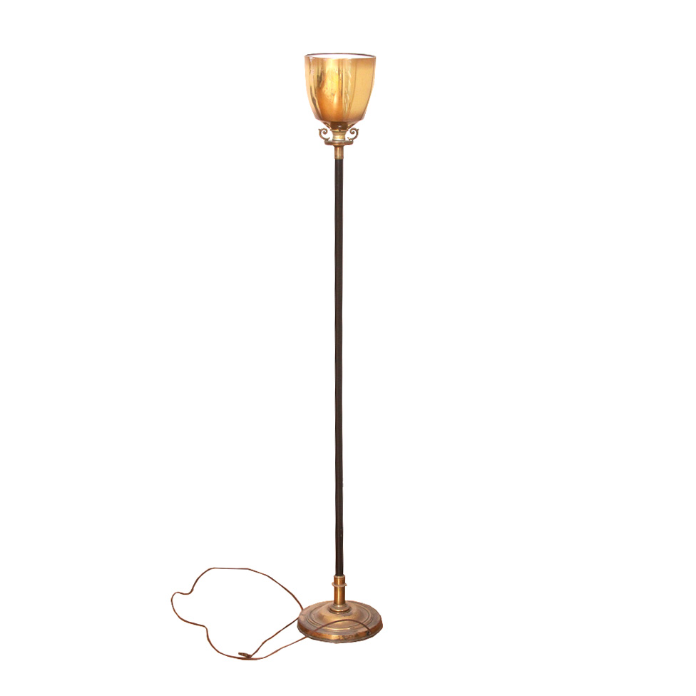 Vintage Brass Torchiere Scroll Motif Floor Lamp