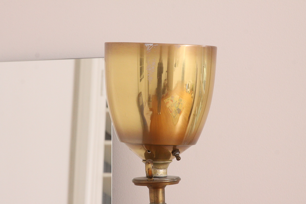 Vintage Brass Torchiere Scroll Motif Floor Lamp