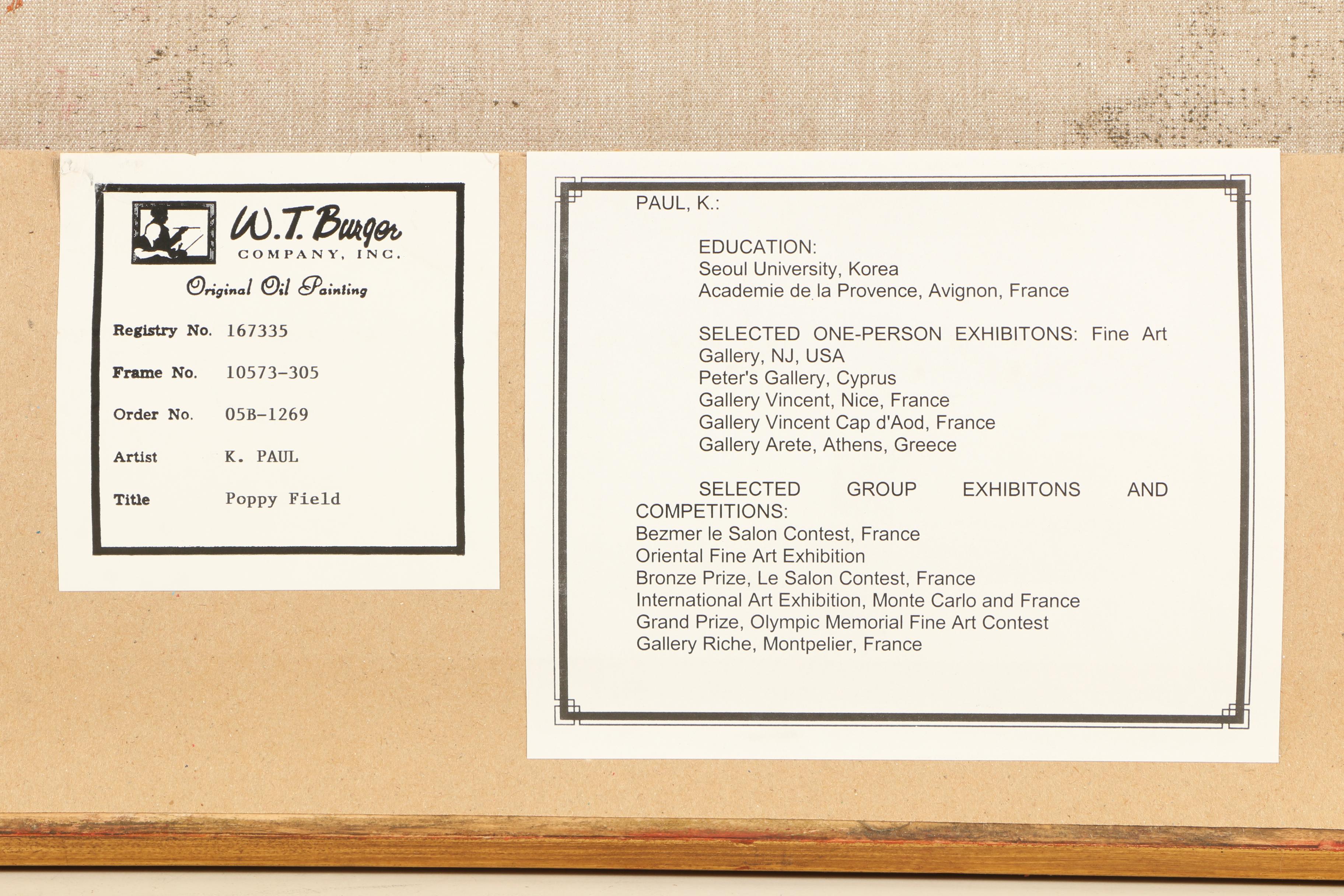 K. Paul Oil Painting on Canvas "Poppy Field"