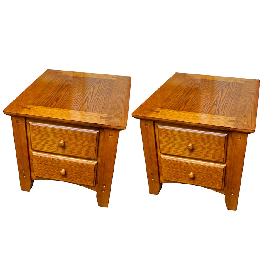 Pair of Oak Side Tables with Drawers