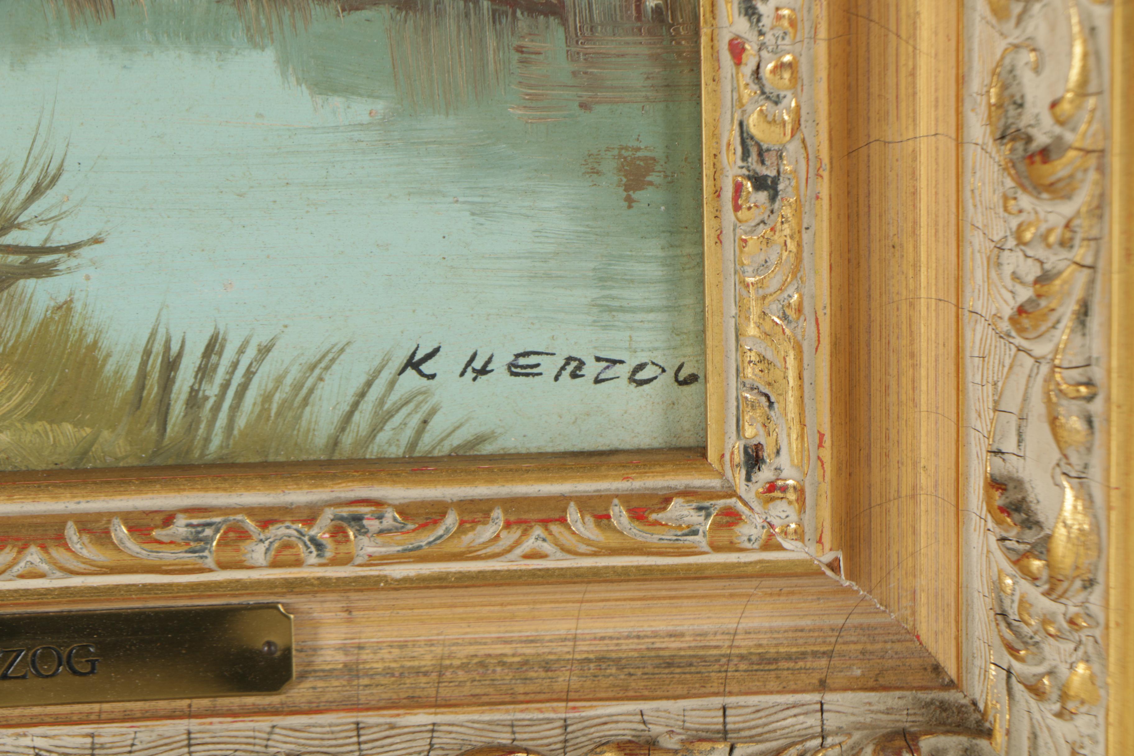 Karl Herzog Oil Painting on Panel of Landscape