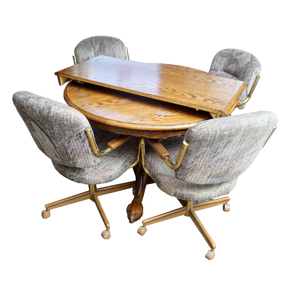 Vintage Oak Dining Table with Rolling Armchairs