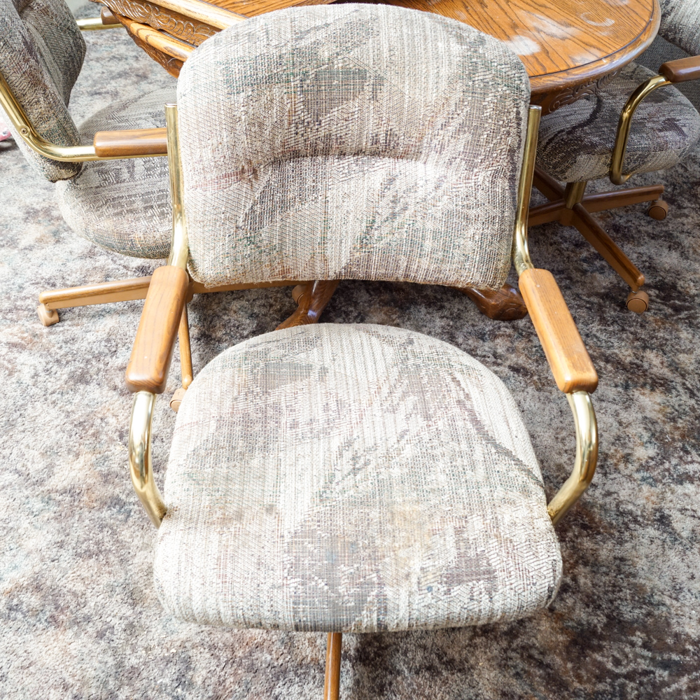 Vintage Oak Dining Table with Rolling Armchairs