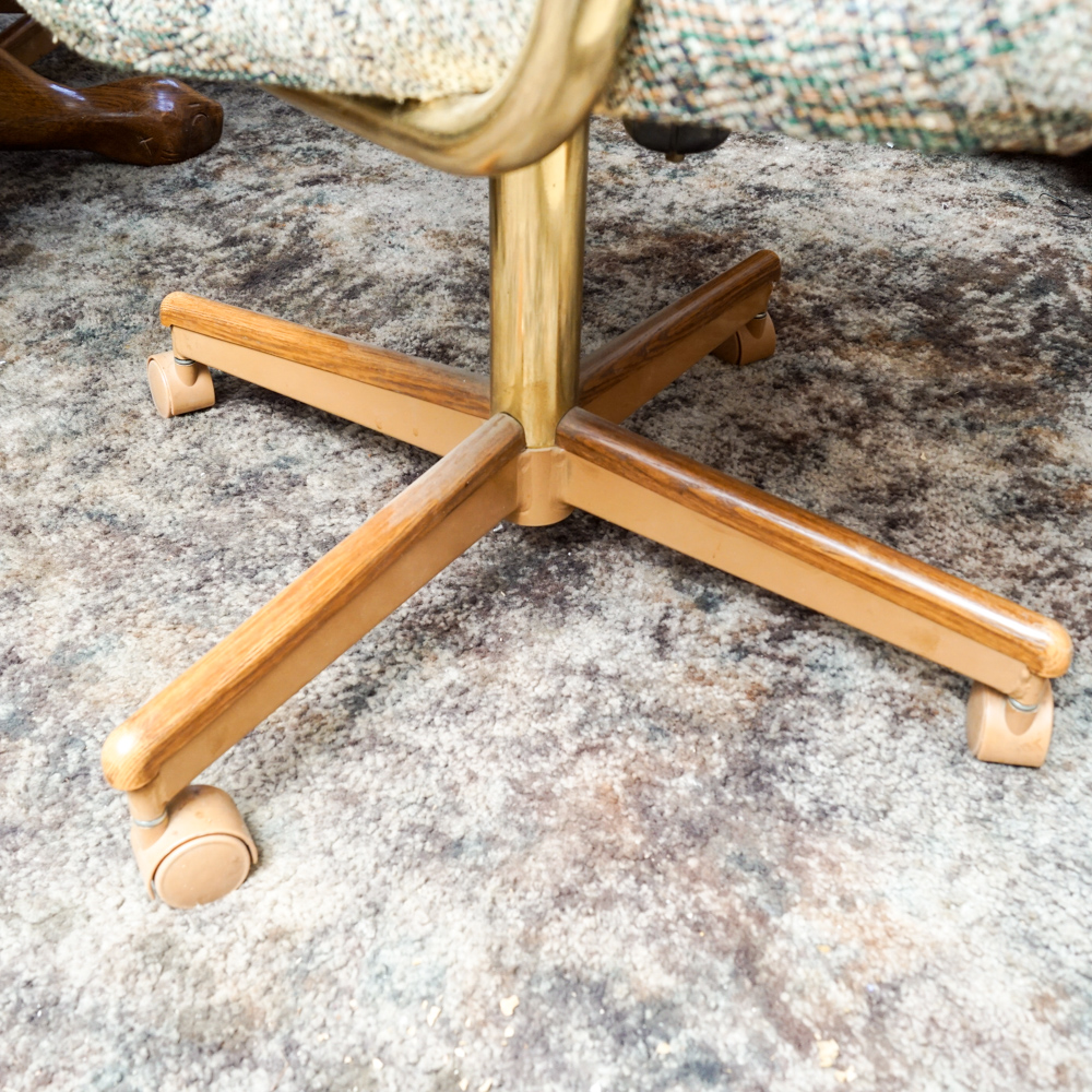 Vintage Oak Dining Table with Rolling Armchairs