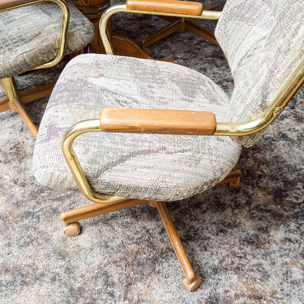 Vintage Oak Dining Table with Rolling Armchairs
