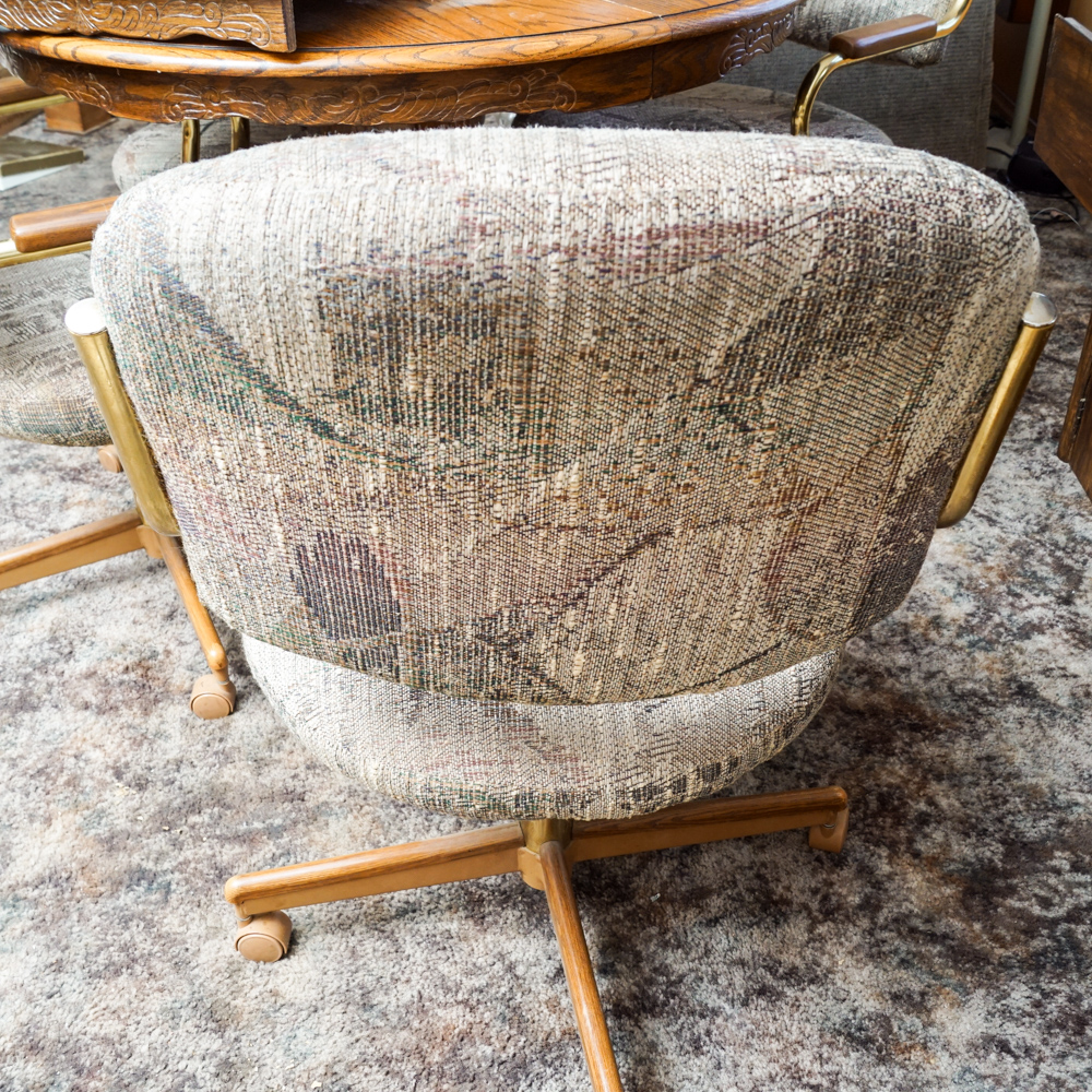 Vintage Oak Dining Table with Rolling Armchairs