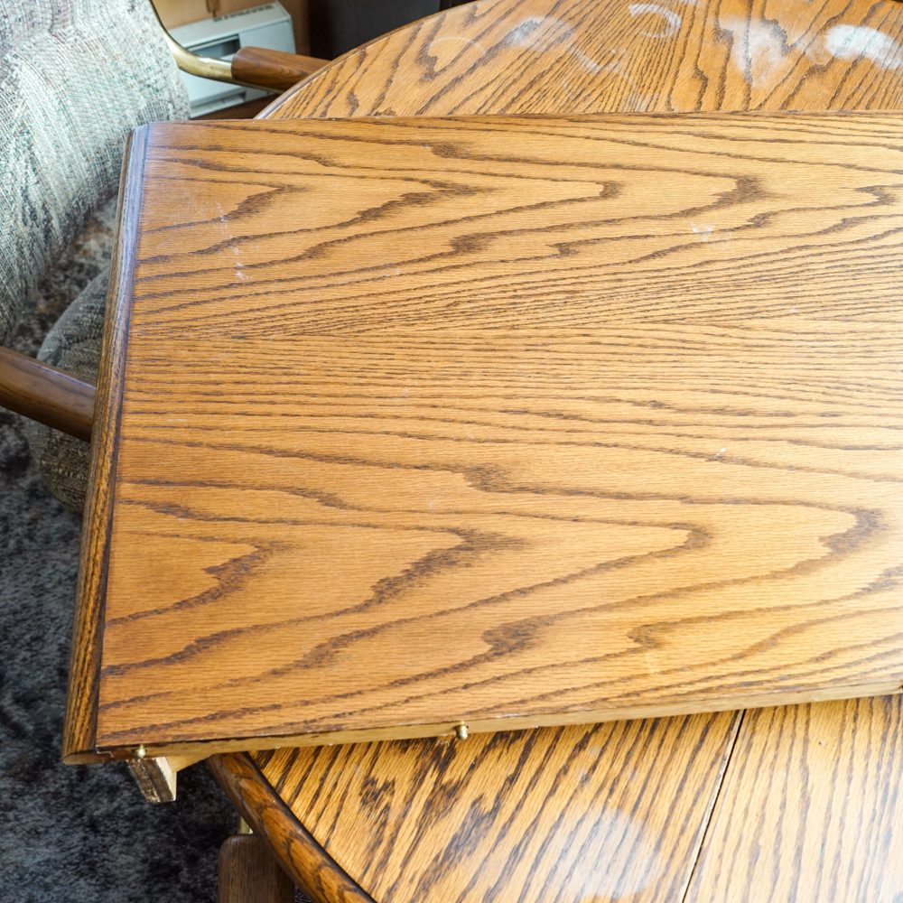 Vintage Oak Dining Table with Rolling Armchairs