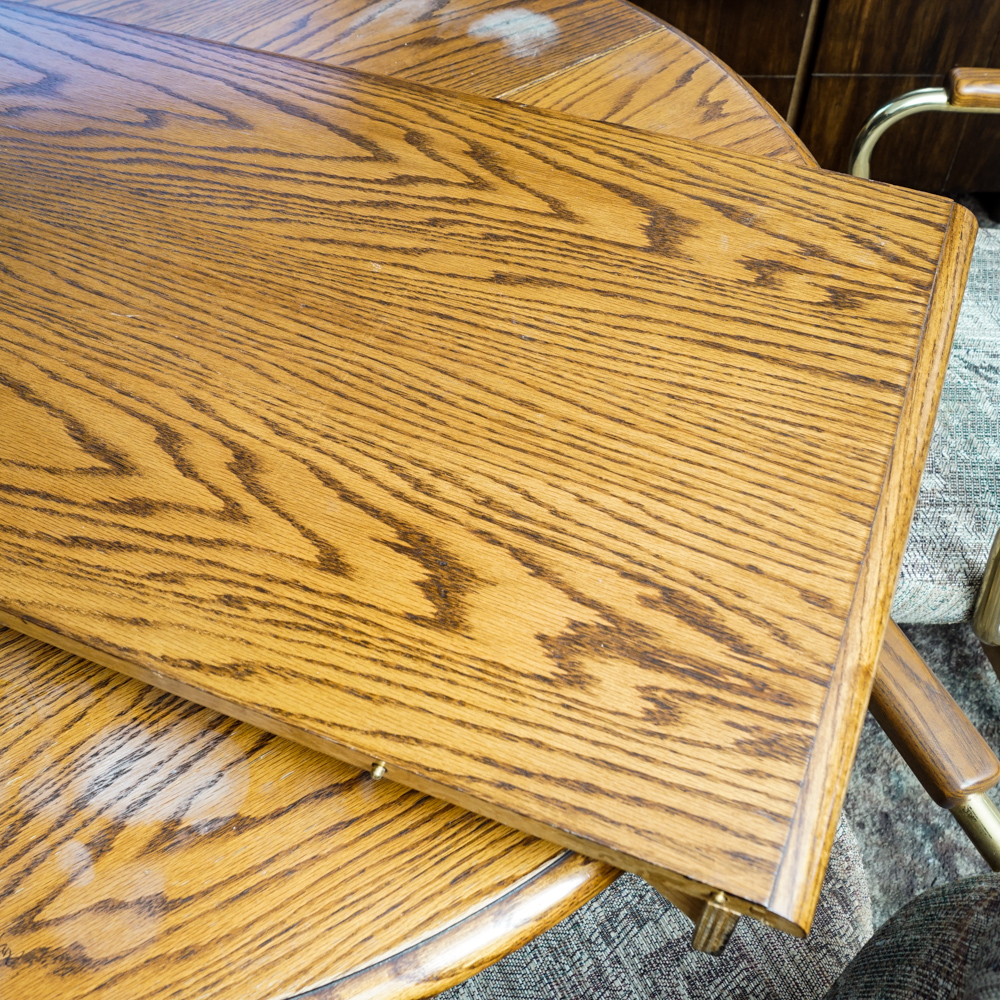 Vintage Oak Dining Table with Rolling Armchairs