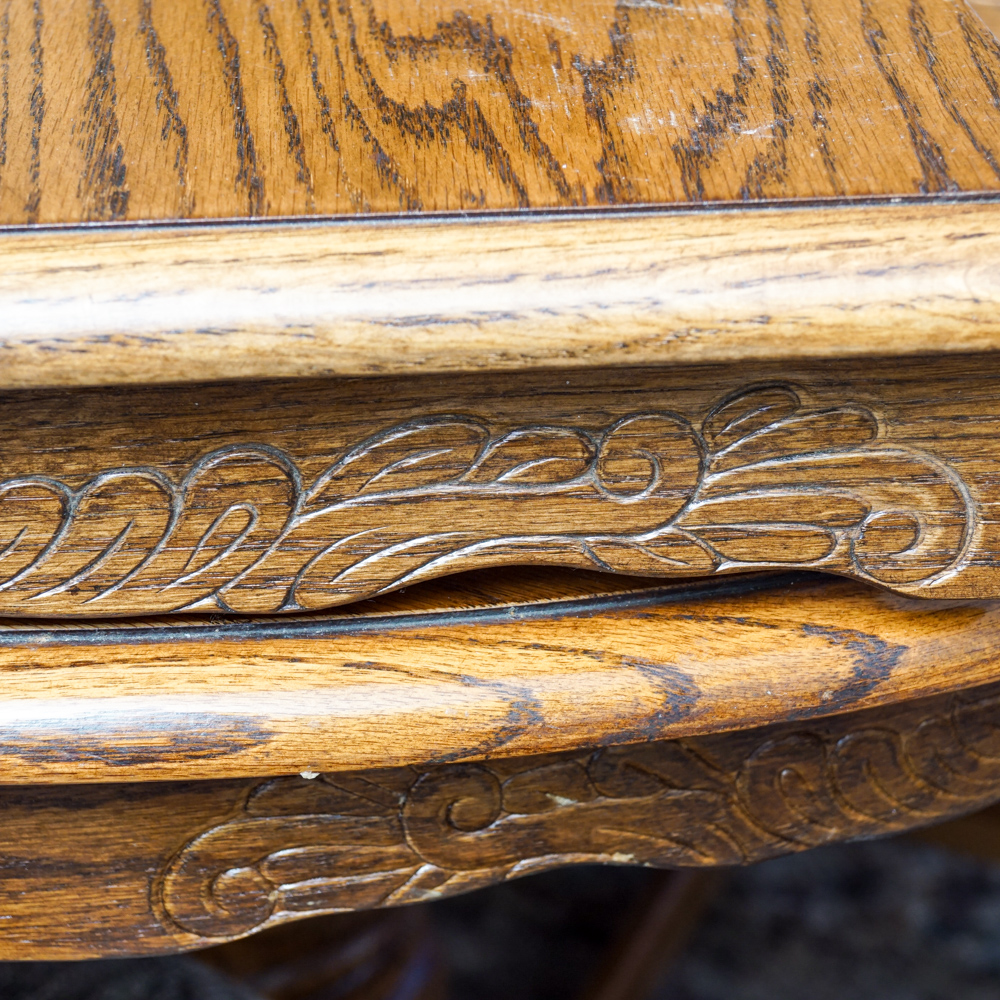 Vintage Oak Dining Table with Rolling Armchairs