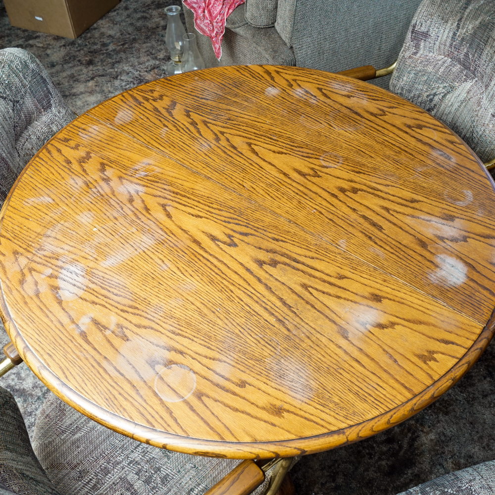 Vintage Oak Dining Table with Rolling Armchairs