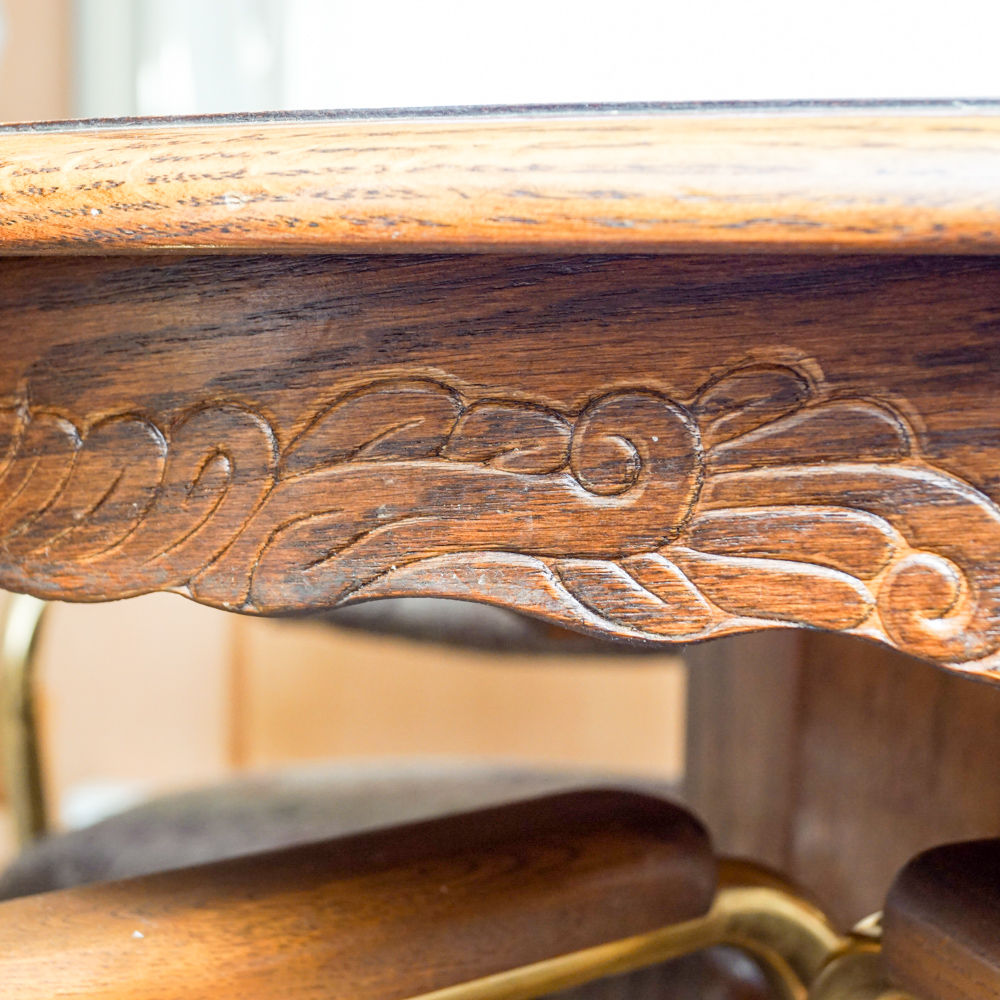 Vintage Oak Dining Table with Rolling Armchairs